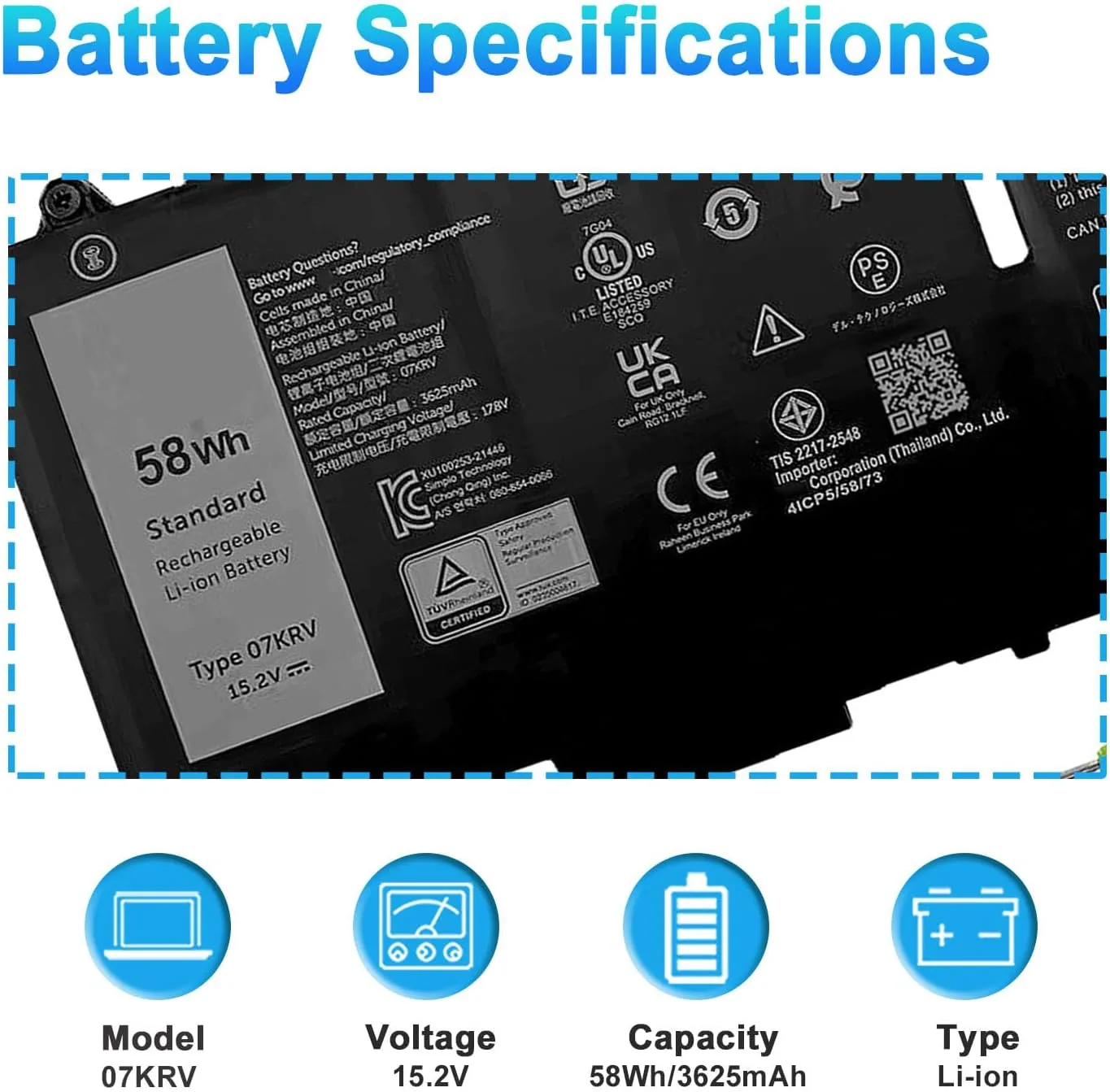 07KRV Laptop Battery for Dell Latitude 5430 5530 7330 7430 7530