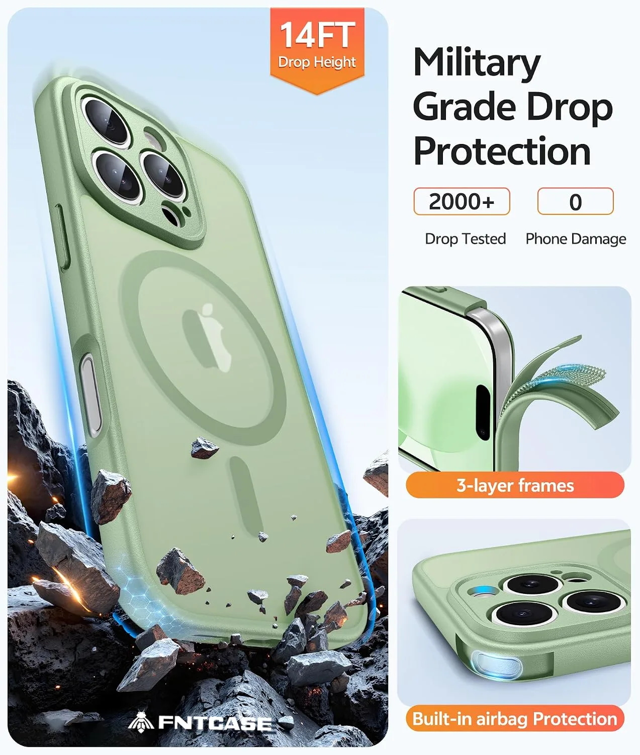 FNTCASE for iPhone 16 Pro Max Case, Fit for Magsafe, Light Moss