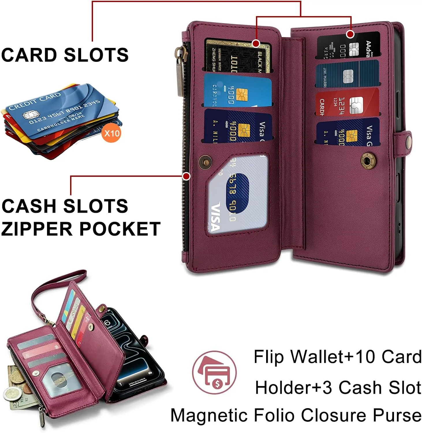 Wallet Phone Case for iPhone 17 Pro Max/18 Pro Max,Deep Wine red