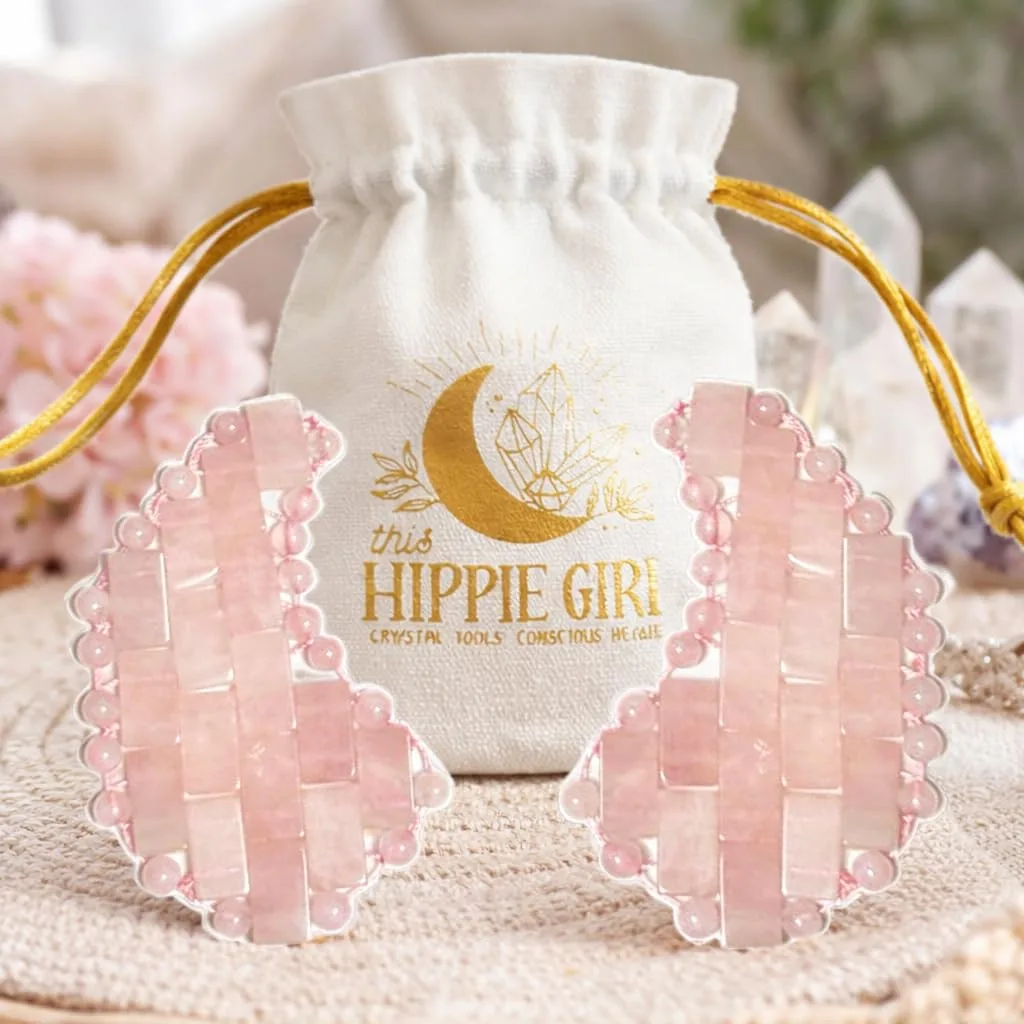 This Hippie Girl Rose Quartz Under Eye Masks, Reusable Cooling Crystal Skincare Tools for Under-Eye Facial Massage, 2-Piece Set