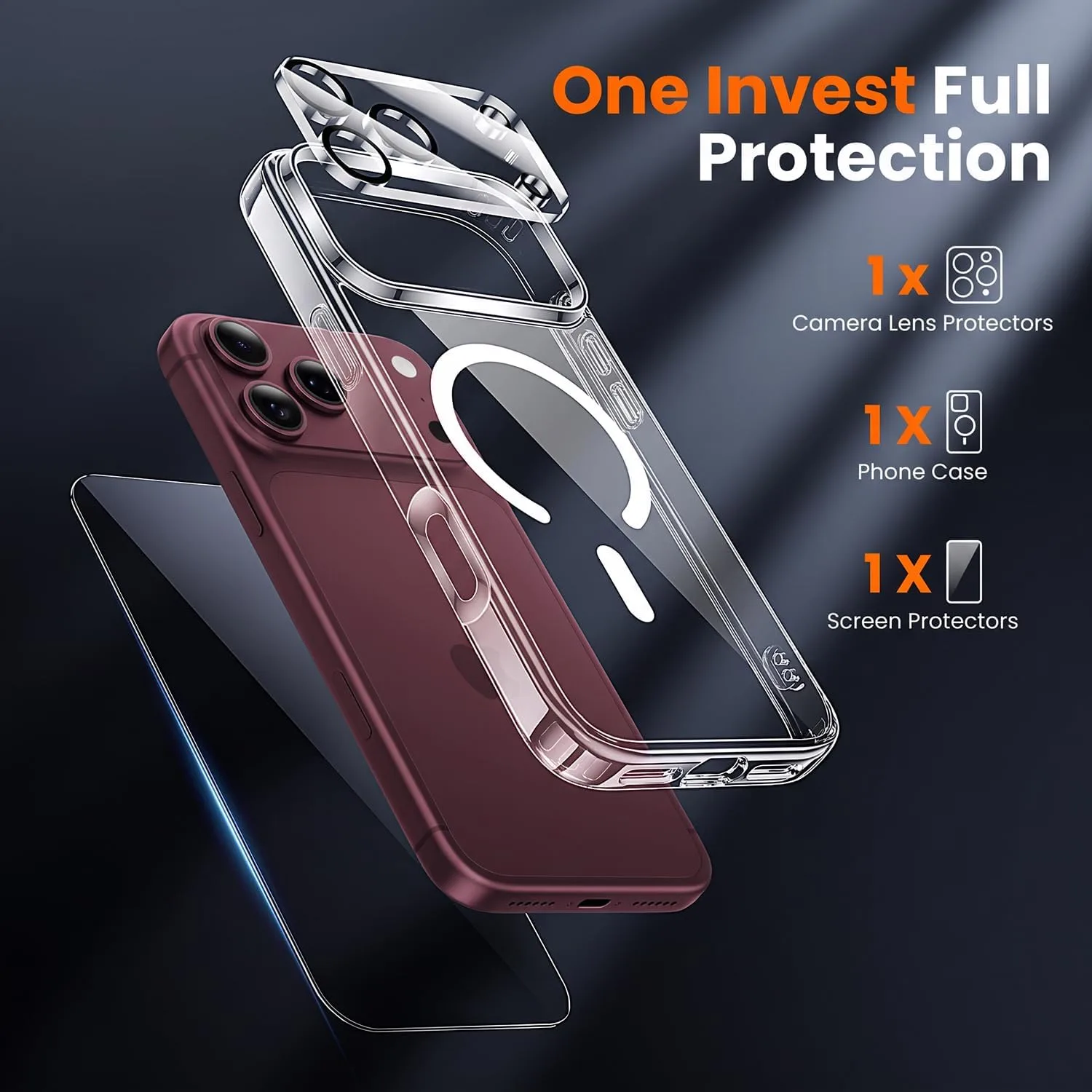 toushion 3 in 1 for iPhone 18 Pro Case Clear, Fits MagSafe