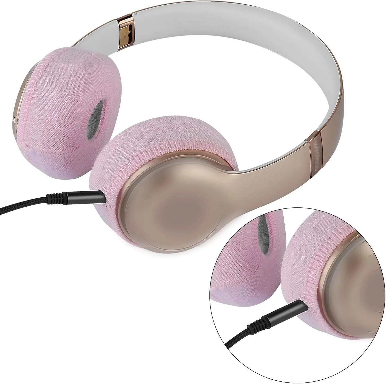 Geekria 2 Pairs Knit Headphones Ear Covers - Product Safety Certified - Washable & Stretchable Sanitary Earcup Protectors for On-Ear Headsets, Sweat Pads for Gym, Meeting (Size S/Pink)