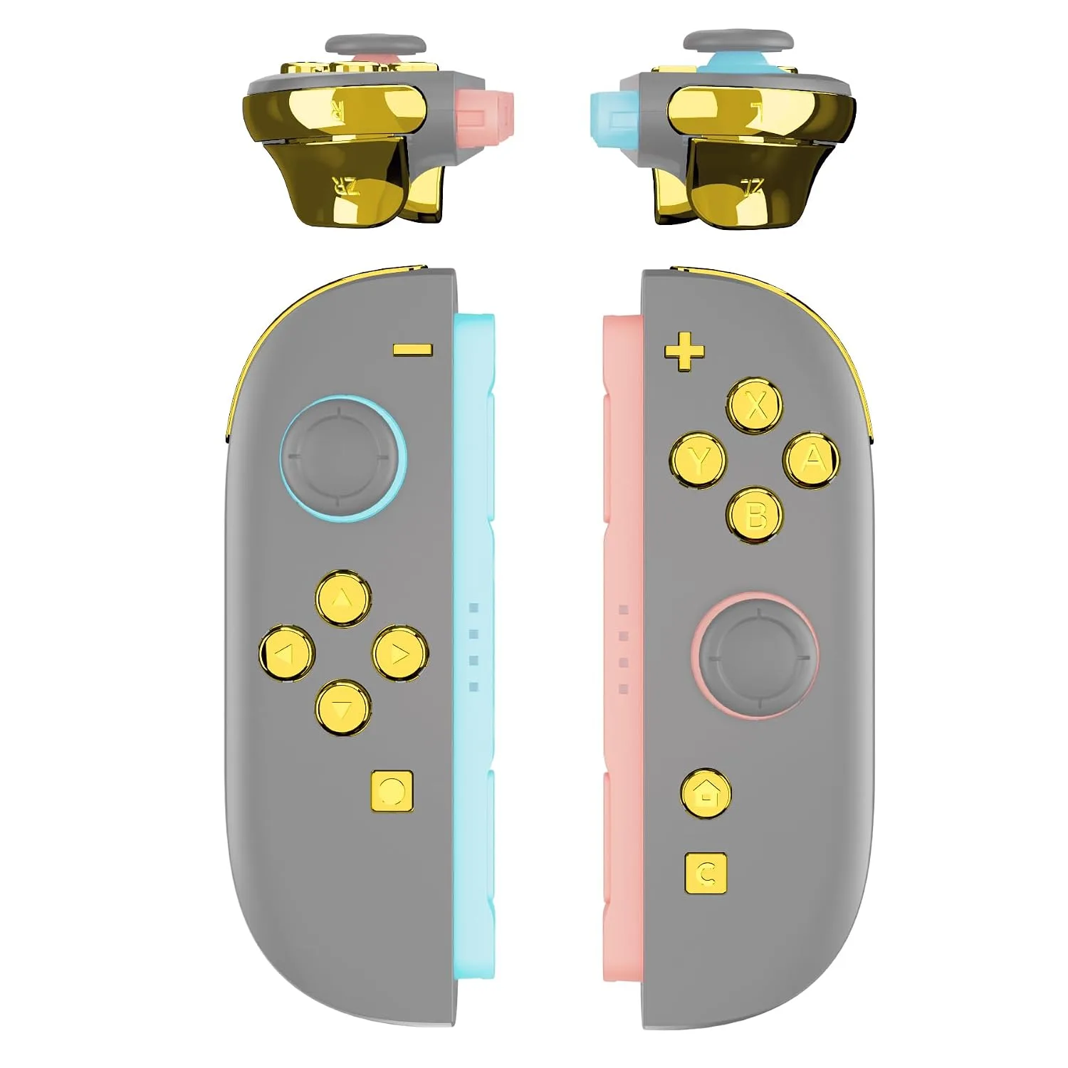 eXtremeRate DIY Replacement Full Set Buttons for Joycon 2, Custom ABXY Direction Keys Dpad + - C Home Capture Release L R ZR ZL Trigger Buttons for Nintendo Switch 2 Controller - Chrome Gold