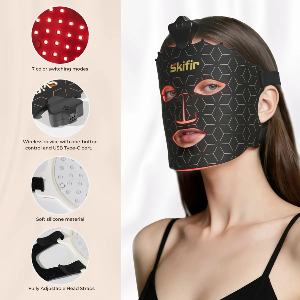 Wireless Photoelectric Beauty Red Light Mask Sustainable, Rechargeable and Ergonomic Design for Home & Travel (Black)