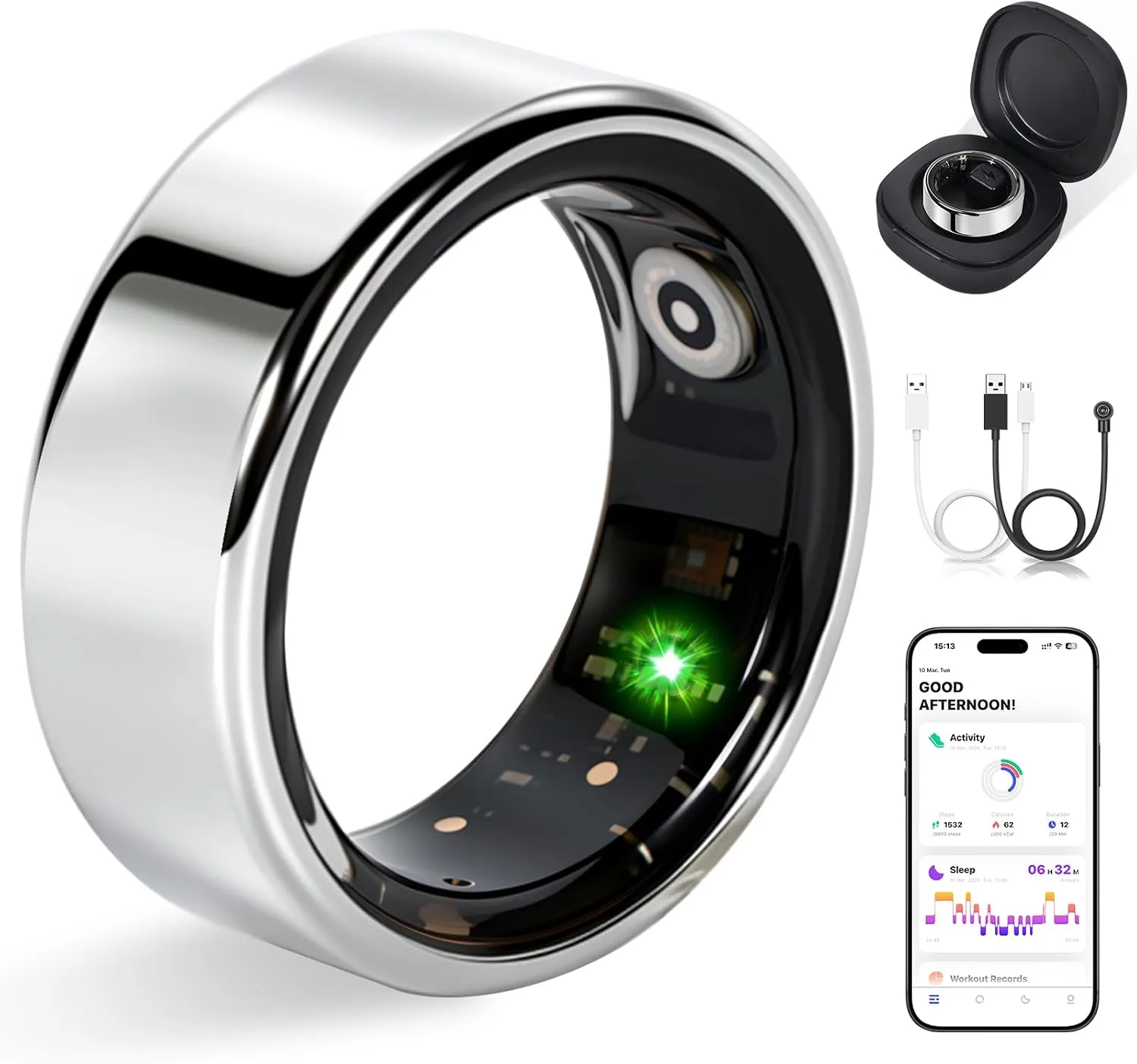 Smart Ring for Women Fitness Ring Health Ring, No Subscriptio Silver 9#