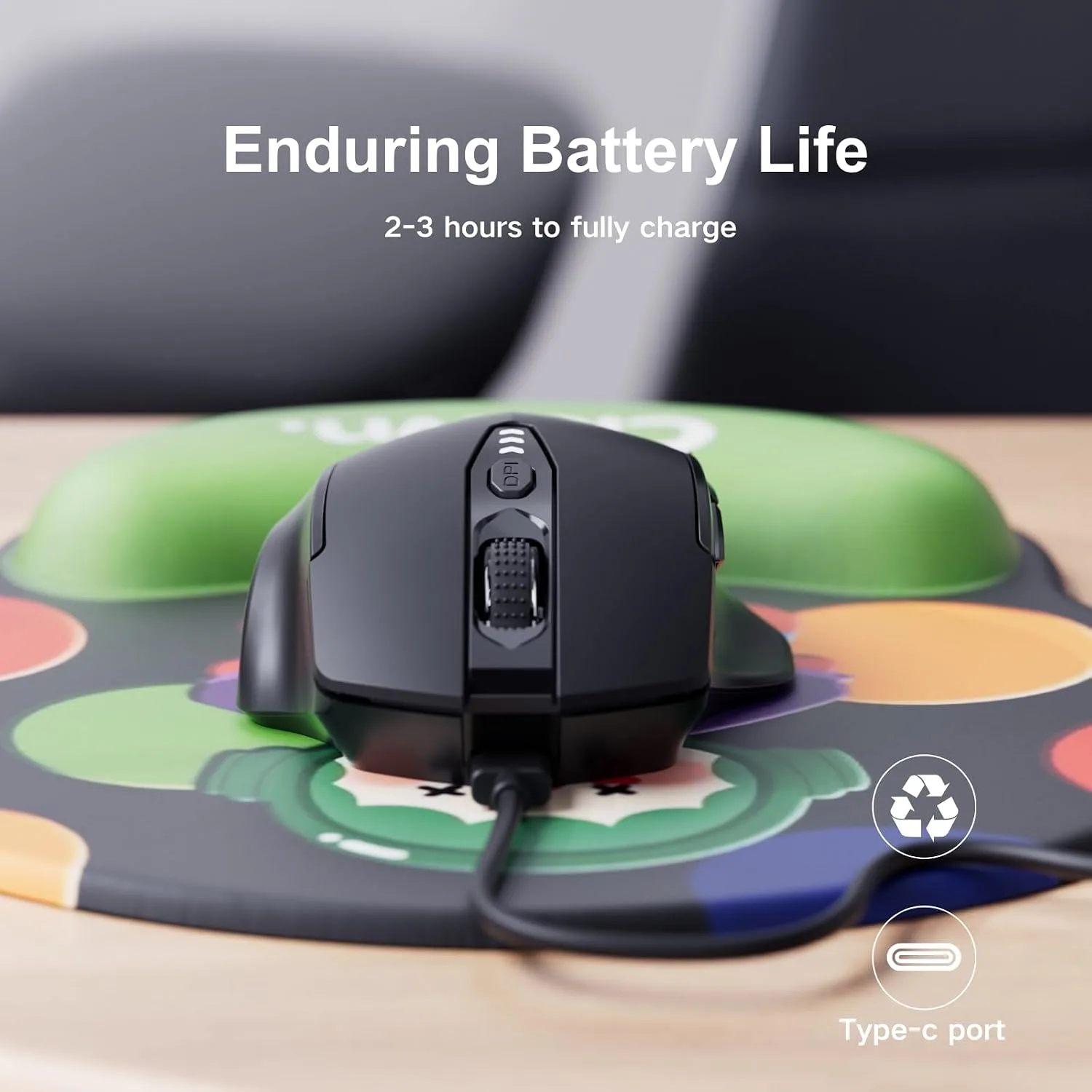 Uineer Wireless Mouse, 2.4GHz Rechargeable Computer Mouse, Battery Display