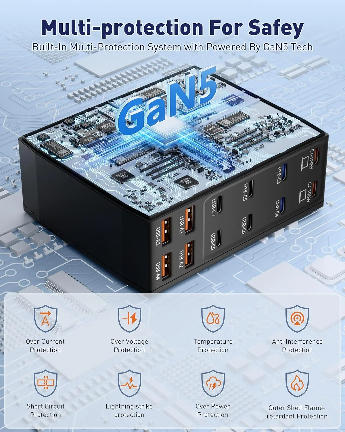 1000W USB Charging Station,12-Port USB C Charger Block with Dual 100W PD