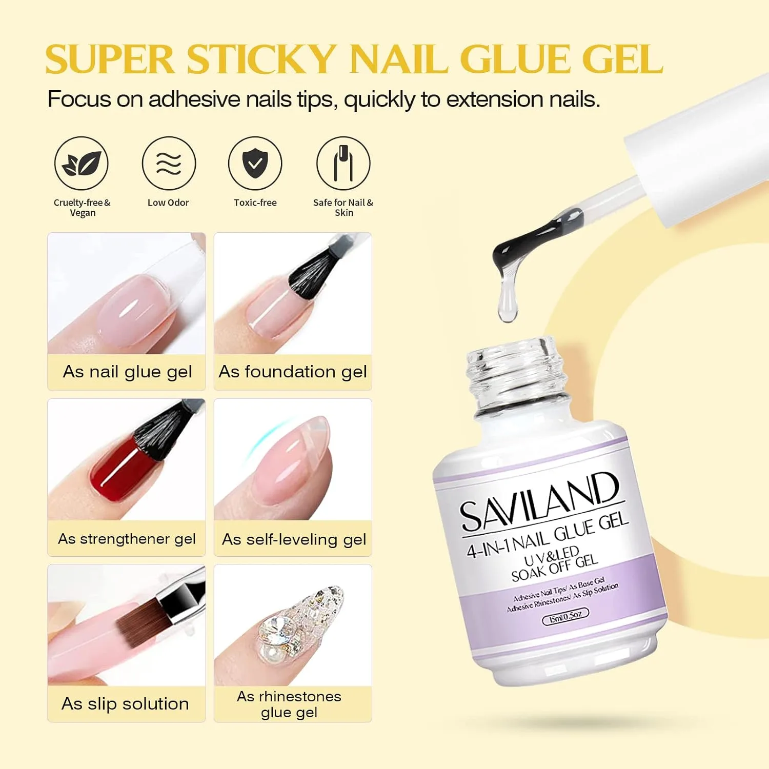 SAVILAND Medium Square Soft Gel Nail Tips Kit, 500 PCS, Drill and U V Lamp