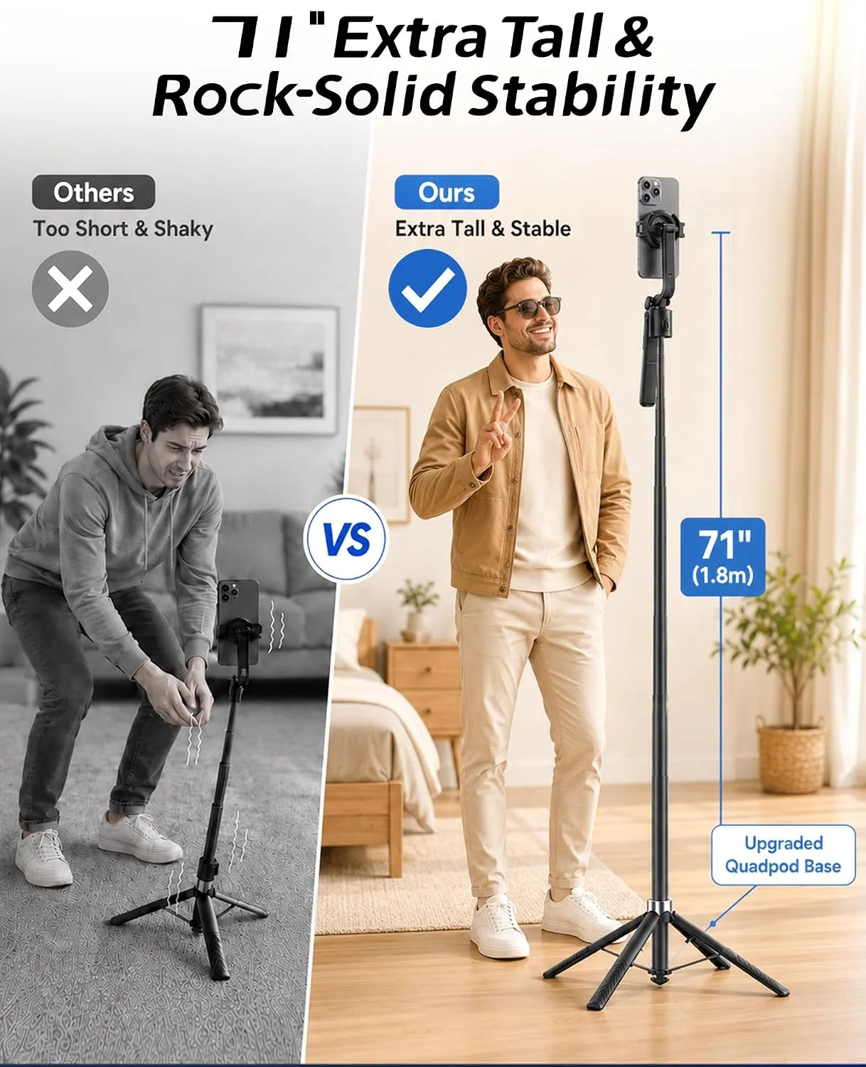 Oldshark 71" Auto Face Tracking Tripod, 1-Sec Quick Setup Magnetic Tripod for iPhone, No App Needed 360° Rotating Phone & Camera Tripod, Content Creator Essentials for TikTok YouTube
