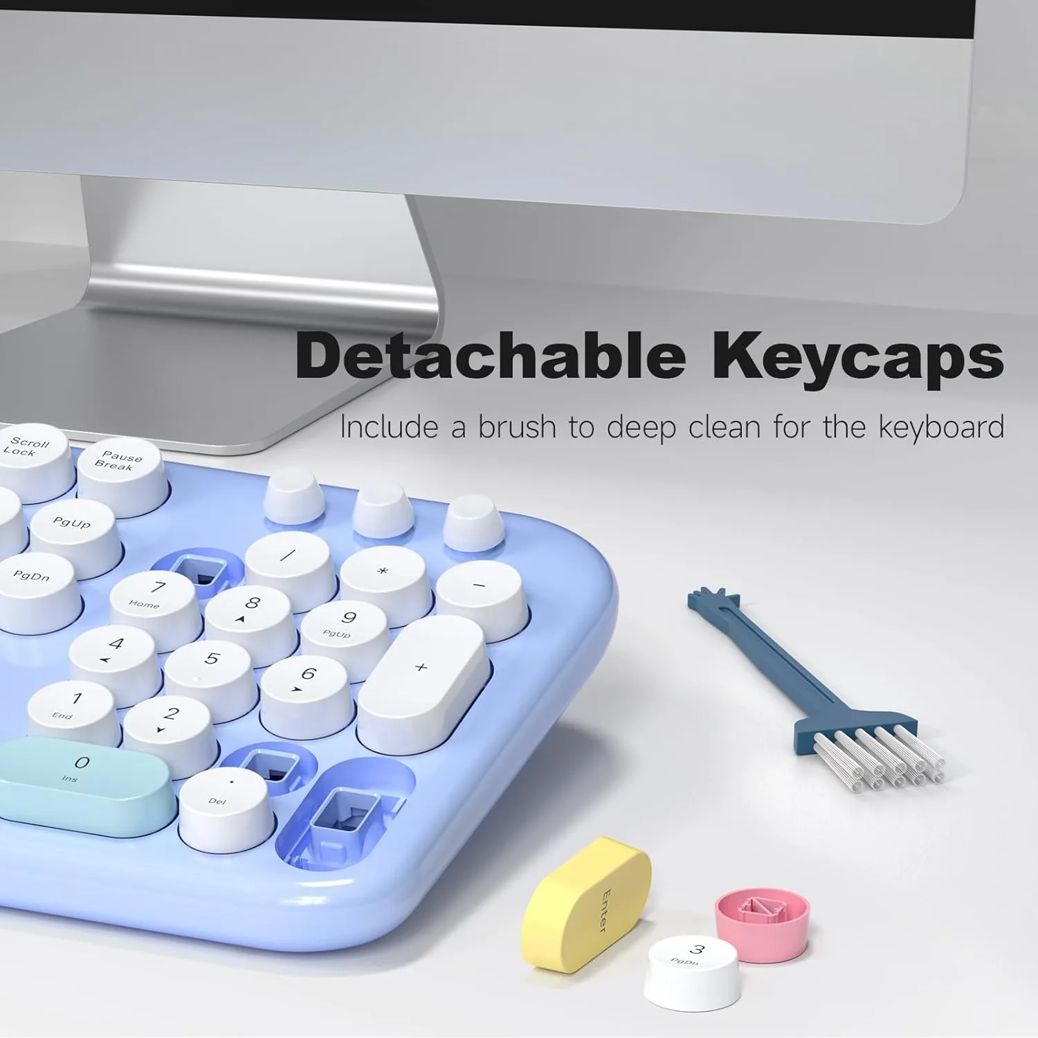 Wireless Keyboard and Mouse Combo, 2.4G Retro Typewriter Keyboard with Number Pad and Cute Ambidextrous Wireless Mouse for Computer Laptop