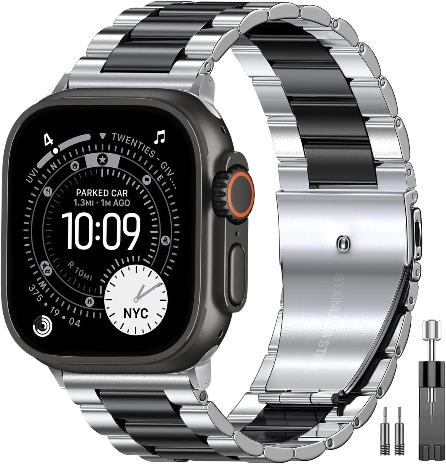 Correa para Apple Watch Epuly Acero Inoxidable 45mm 44mm 42mm Plata y Negro