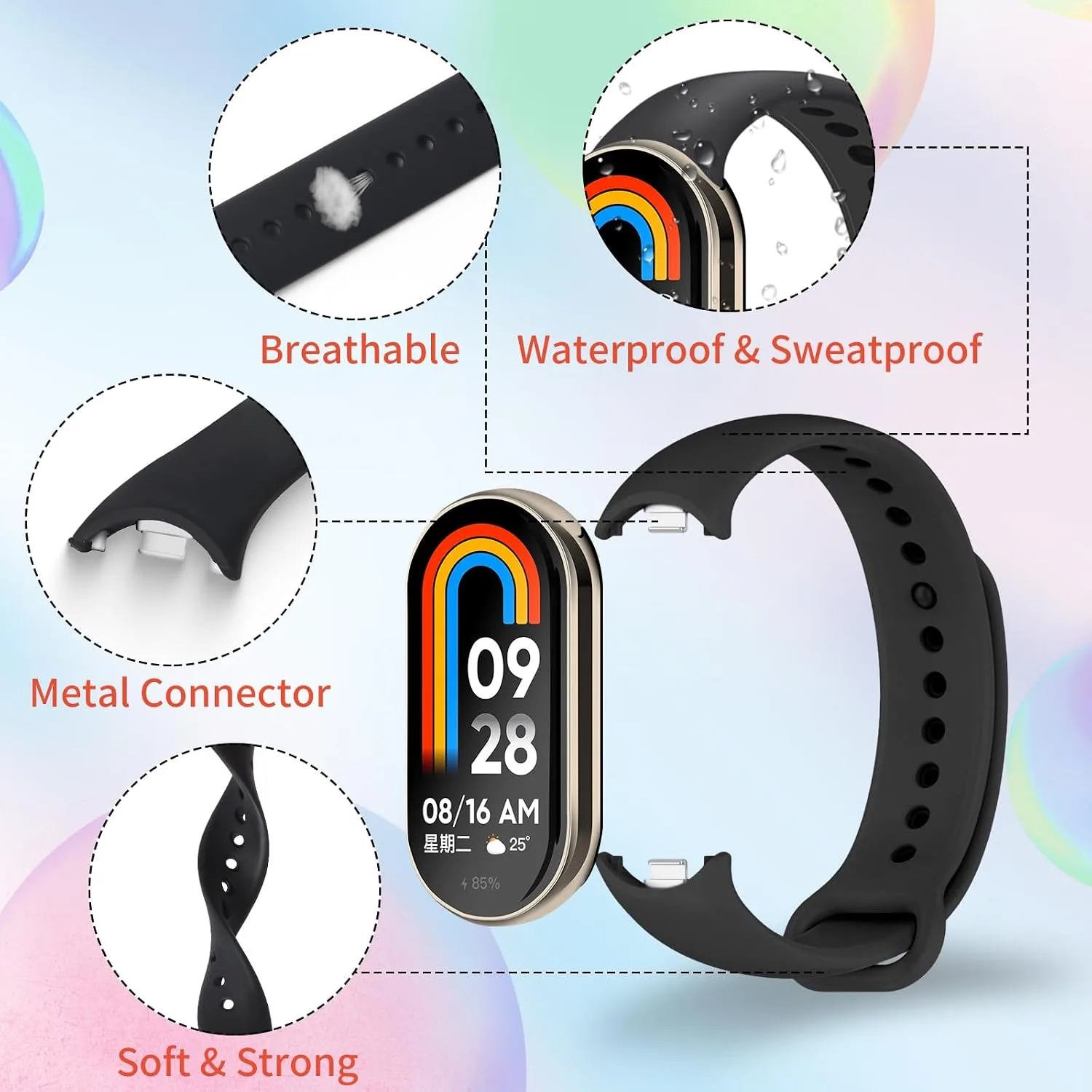 BANGTING Pack of 3 - 12 Replacement Wristbands for Xiaomi Mi Band 10/9/8, Compatible with Xiaomi Smart Band 10 9 8, Breathable Sports Bracelet Made of Soft TPU, Adjustable, Quick Change Design