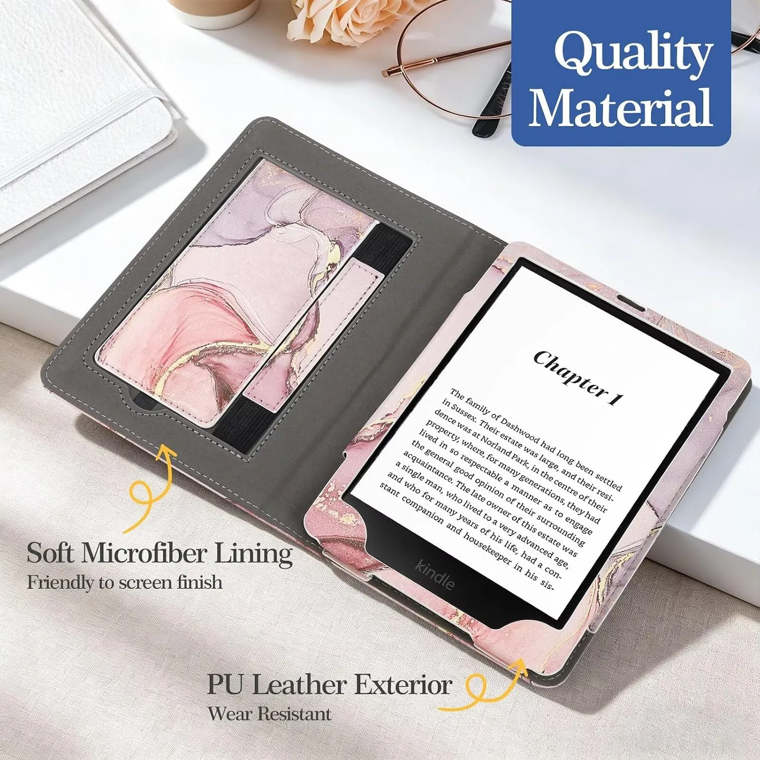 Case for 6" Kindle Paperwhite (10th/7th/6th/5th Generation), Pink Marble