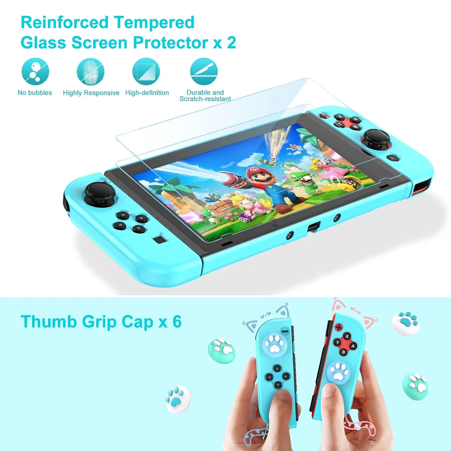 Younik Switch Accessories Bundle, 17 in 1 Blue Switch Accessories Kit for Girls Include Switch Carrying Case, Adjustable Stand, Protective Case for Switch Console & J-Con(Blue)