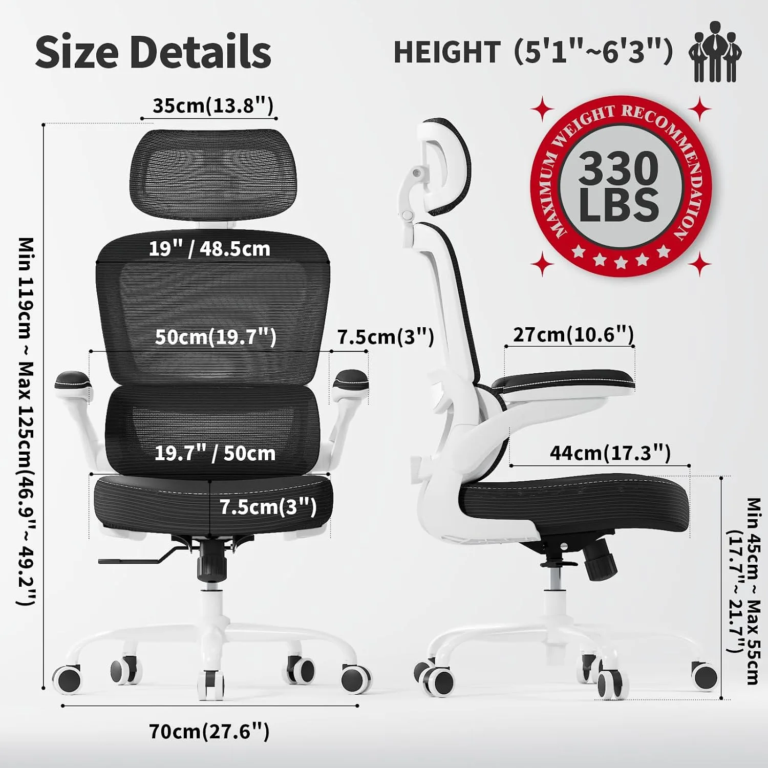 TRALT Office Chair Ergonomic Desk Chair with Lumbar Support Black PU, 1