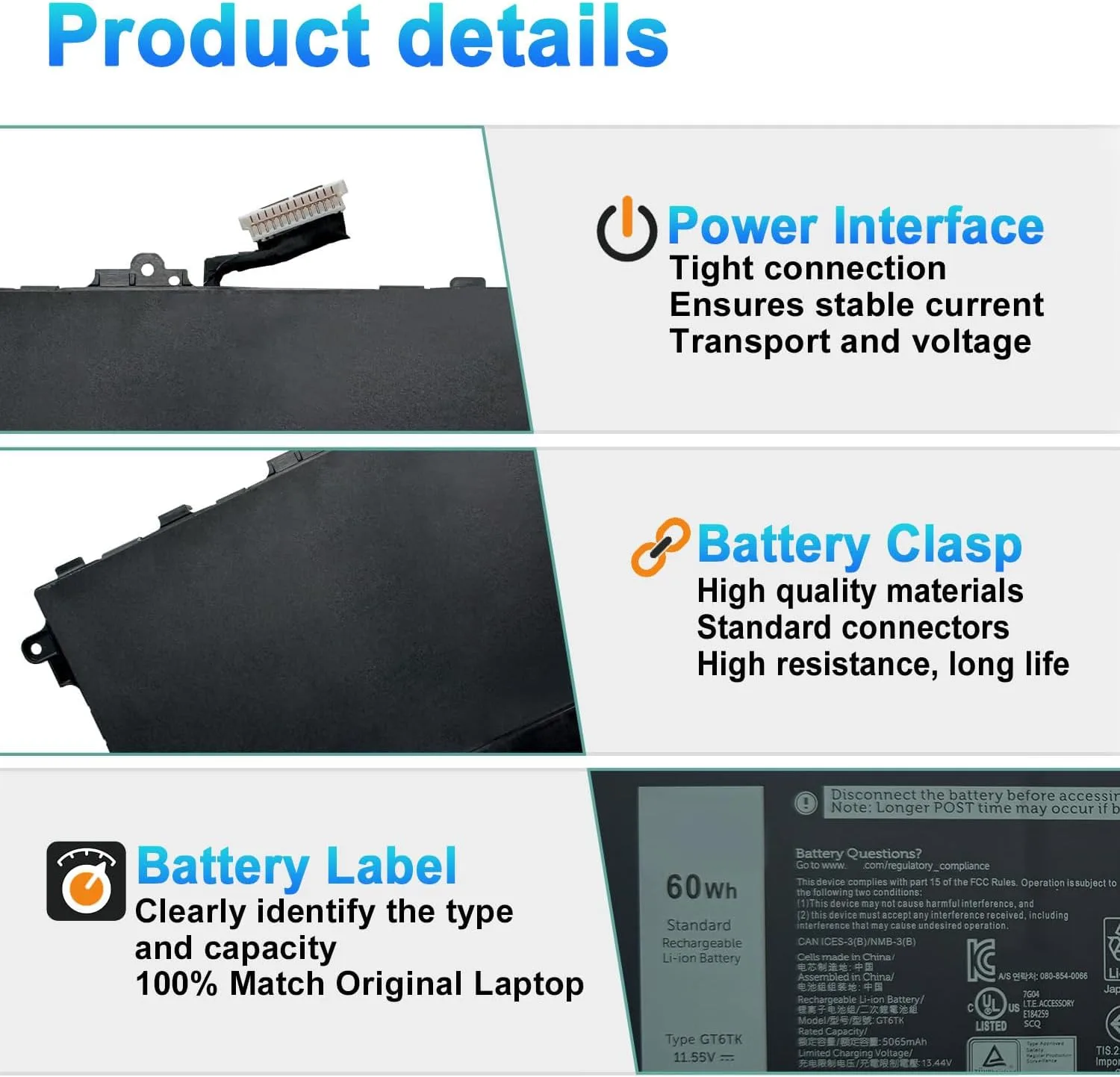 GT6TK Laptop Battery for Dell Latitude 9440 9450 2-in-1 Series
