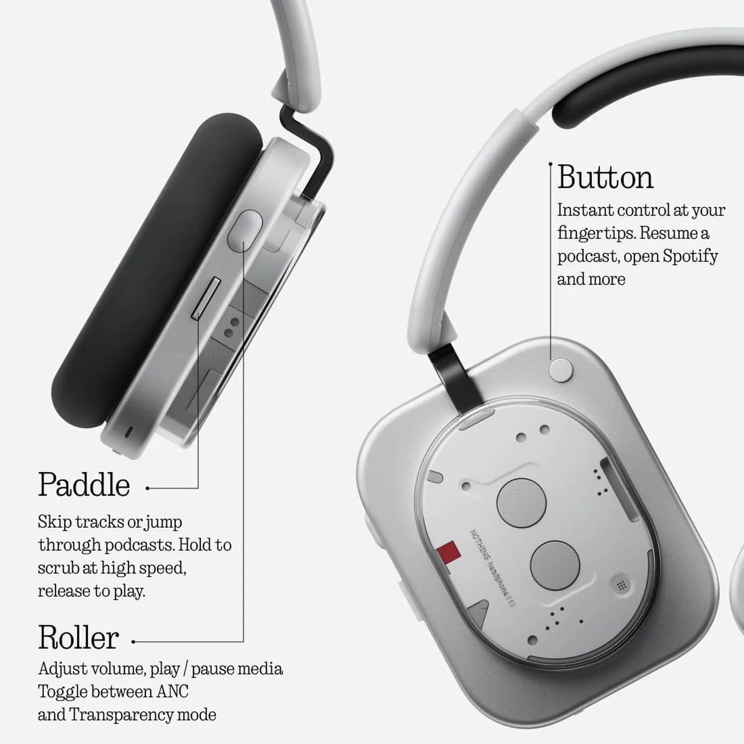 Nothing Headphone (1) Hybrid Active Noise Cancelling Headphones, Wireless Over-Ear Headphones with 6 Mics, 80Hrs Playtime, Hi-Res Audio, KEF-Tuned, Spatial Sound, Comfort Fit & Fast Charging White
