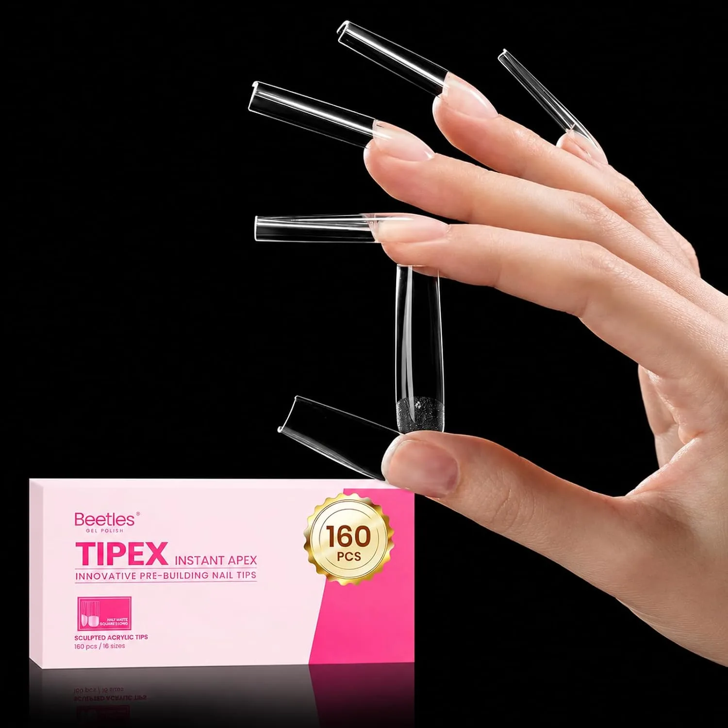 Beetles Tipex Instant Apex Nail Tips, XL Square, 160pcs 16 Sizes(00-14)