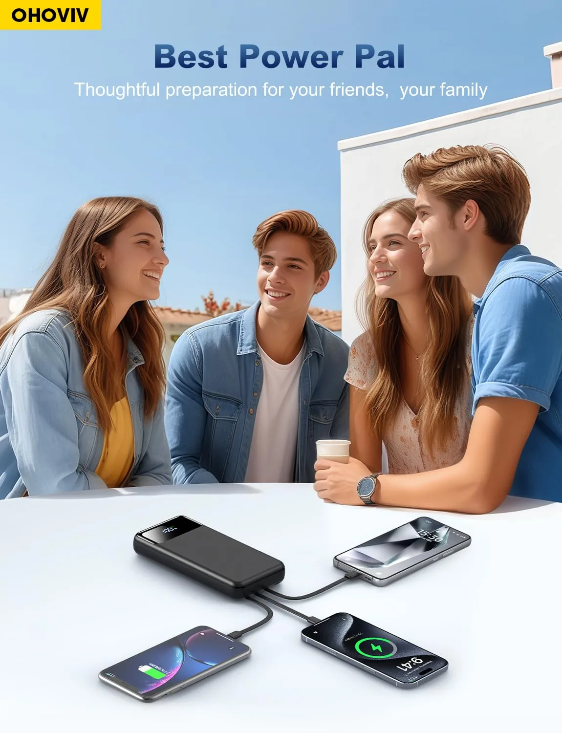 OHOVIV Portable Charger Power Bank 50000mAh,4 Built-in Cables Battery Pack