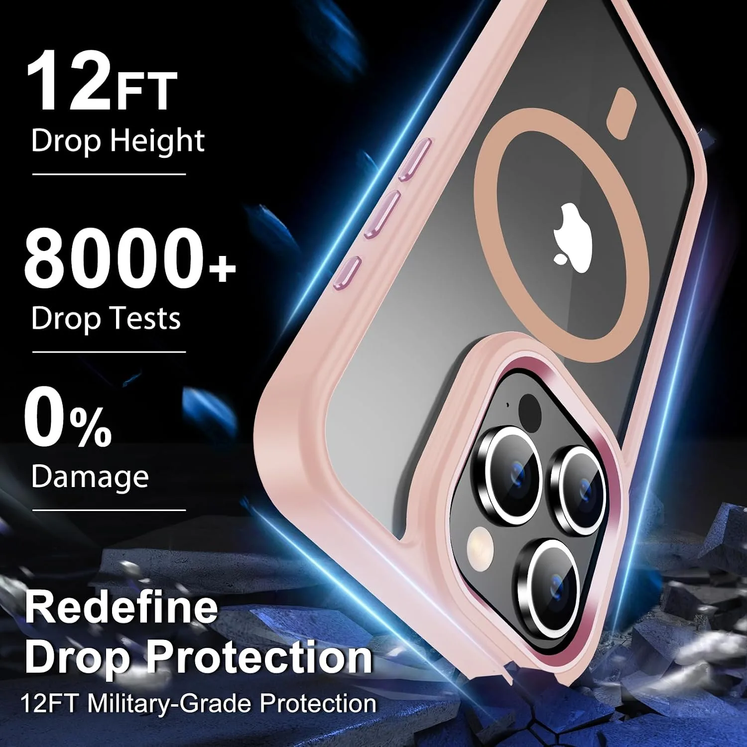 Temdan for iPhone 15 Pro Case with Screen Protector Clear Pink