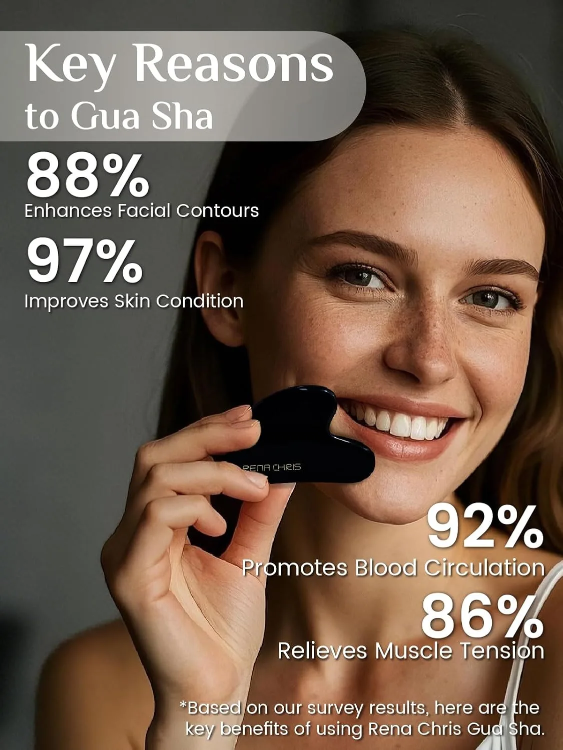 Rena Chris Gua Sha Facial Tools: Natural Obsidian Guasha Tool for Face Acupuncture Therapy, Facial Massager for Jawline Sculpting and Puffiness Reducing (Black)