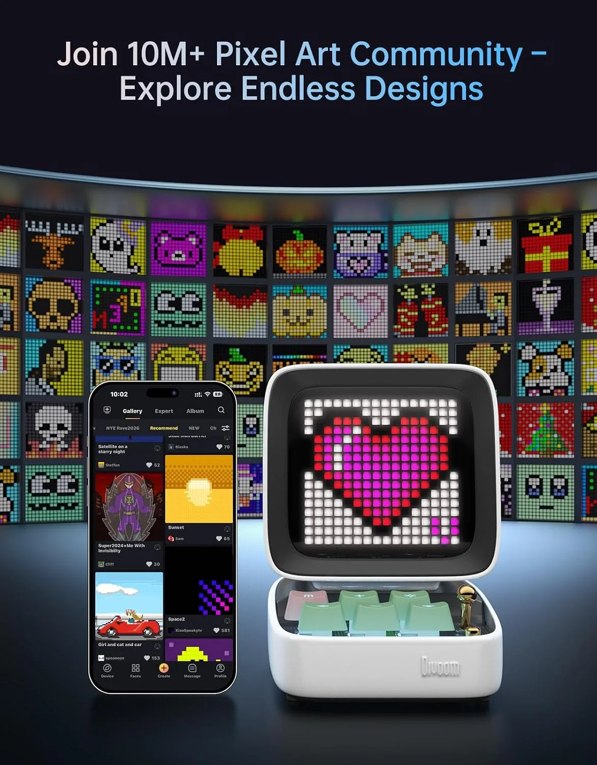 Divoom Ditoo Retro Pixel Art 15W Bluetooth Speaker,Cute Speaker with Alarm,White Noise & Mini Games,Iconic Desk Setup Speaker with 16X16 LED App Controlled Front Screen,Gifts for Anyone (White)
