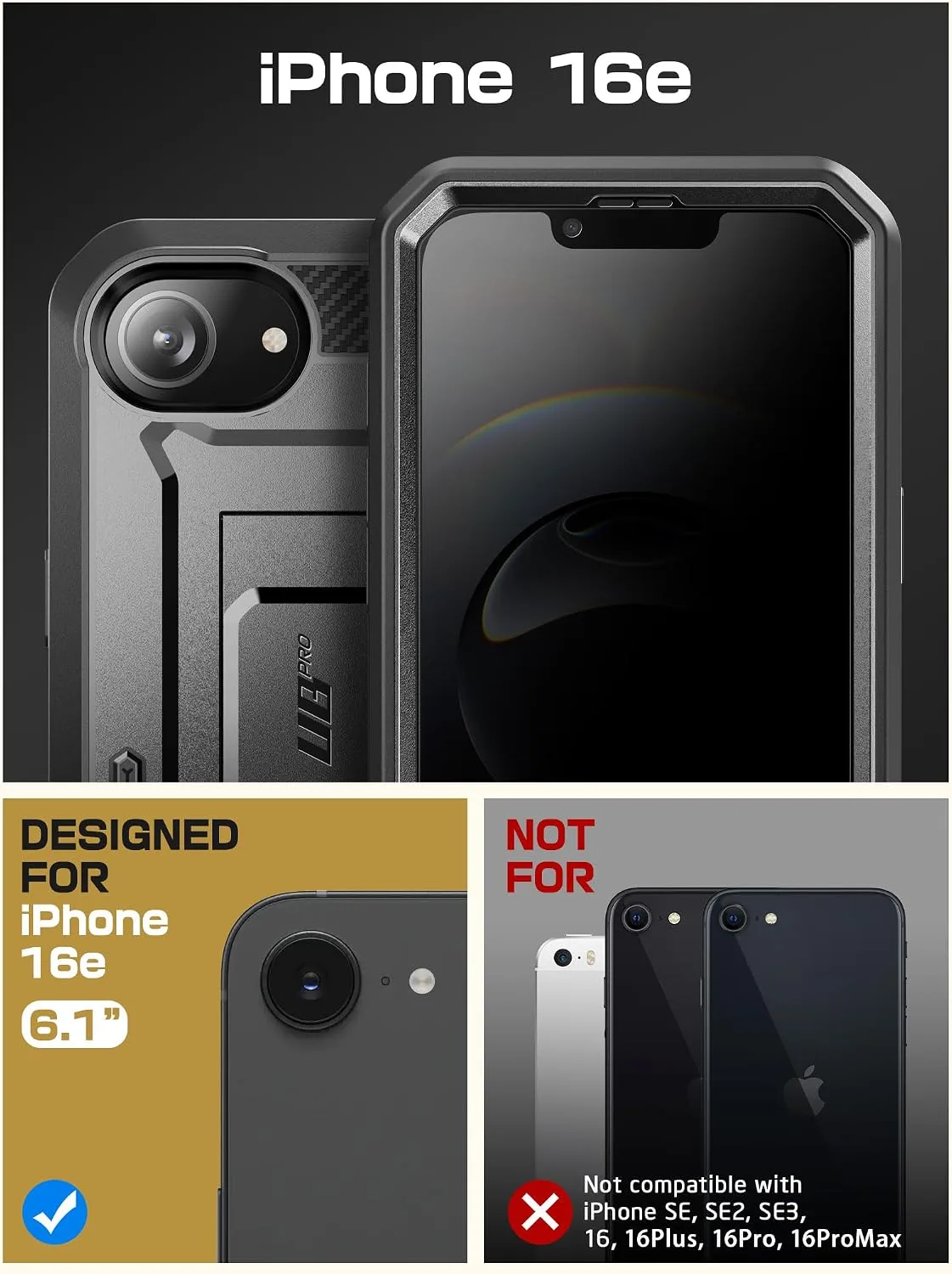 SUPCASE for iPhone 17e/16e Case with Privacy Screen Protector, Black