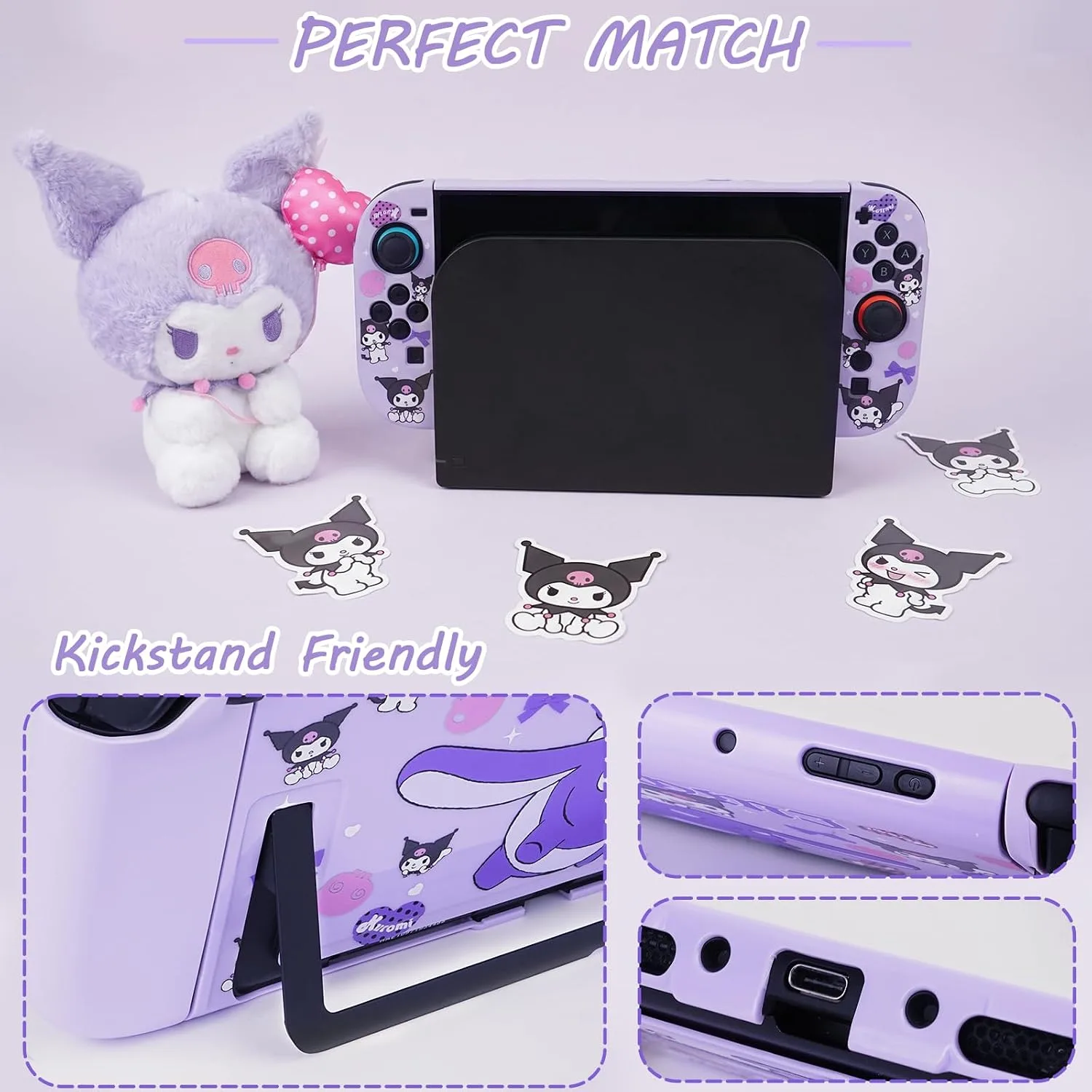 TIKOdirect Carrying Case for Switch 2, Cute Portable Bag Accessories with Soft Protective Case, Screen Protectors and Thumb Grip caps, Game Card Case 7in1, Purple