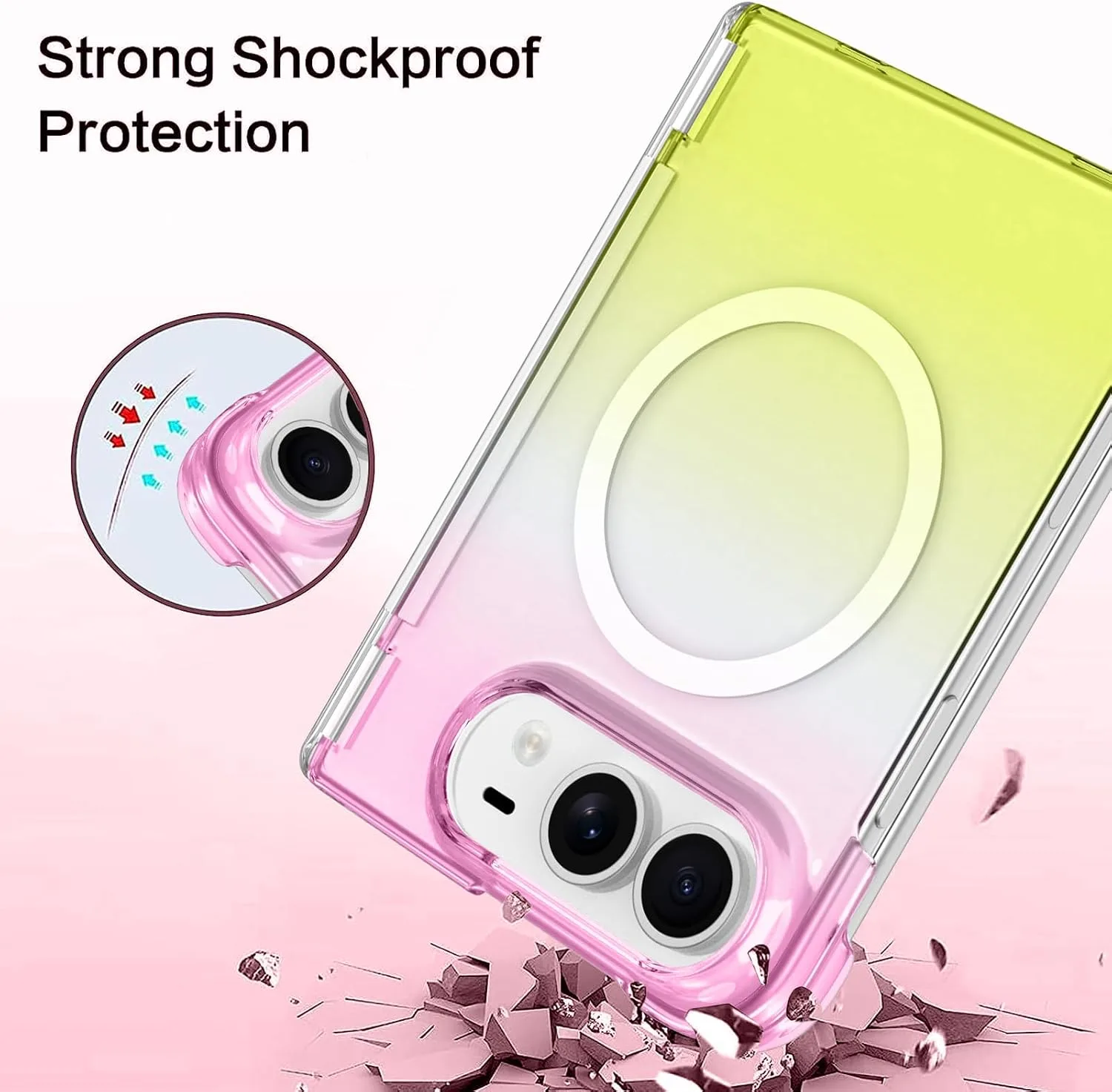 tharlet Magnetic Case Fit for iPhone Duo, Anti Yellowing, Yellow Pink