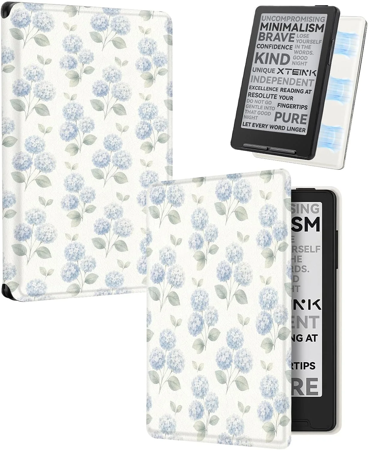 CoBak Magnetic Case for XTEINK X3 eBook Reader, 3.7" Ultra-Lightweight PU Leather Cover(Hydrangea)