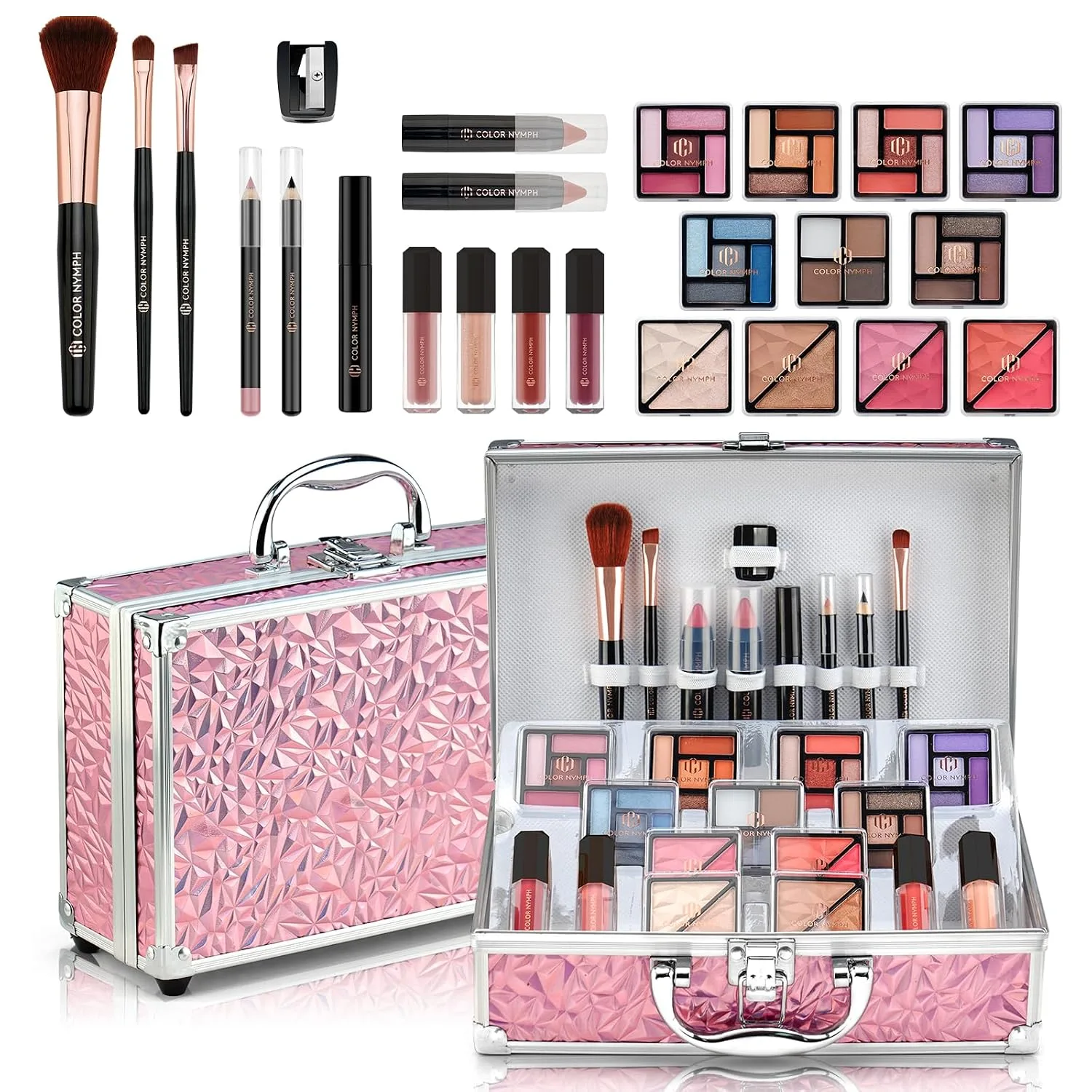 Color Nymph Makeup Kit for Teen Girls - Birthday Gift Set, Pink Train Case