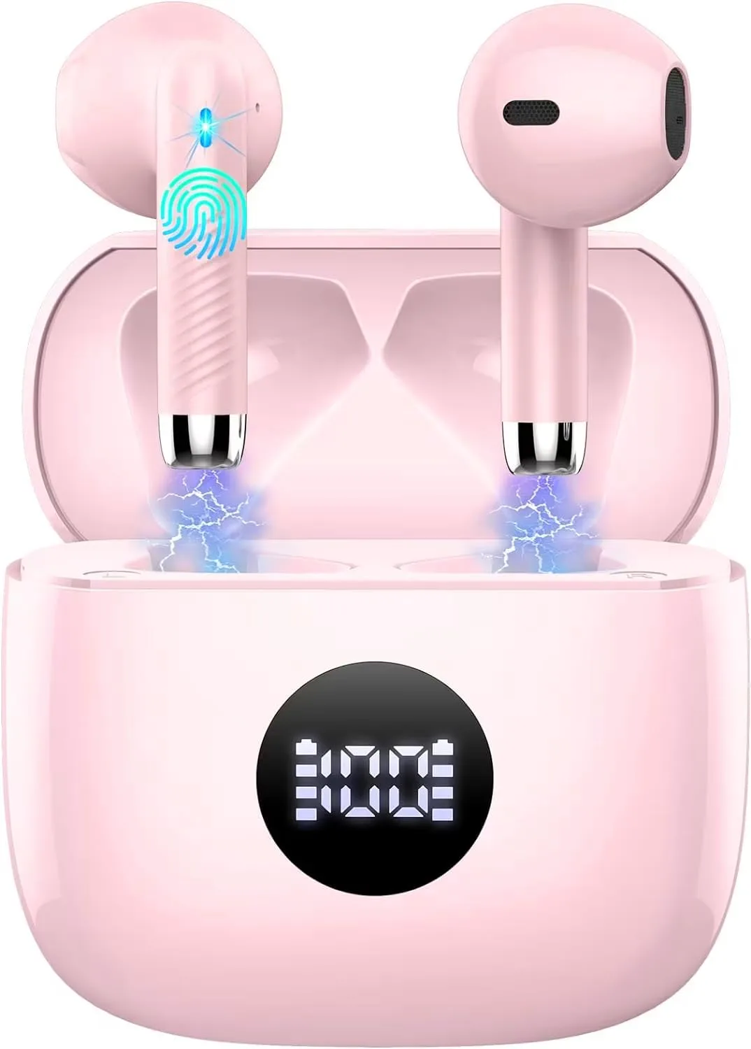 Jxrev Wireless Bluetooth 5.4 Earbuds, 6D Stereo Ear Buds, LED Power Display