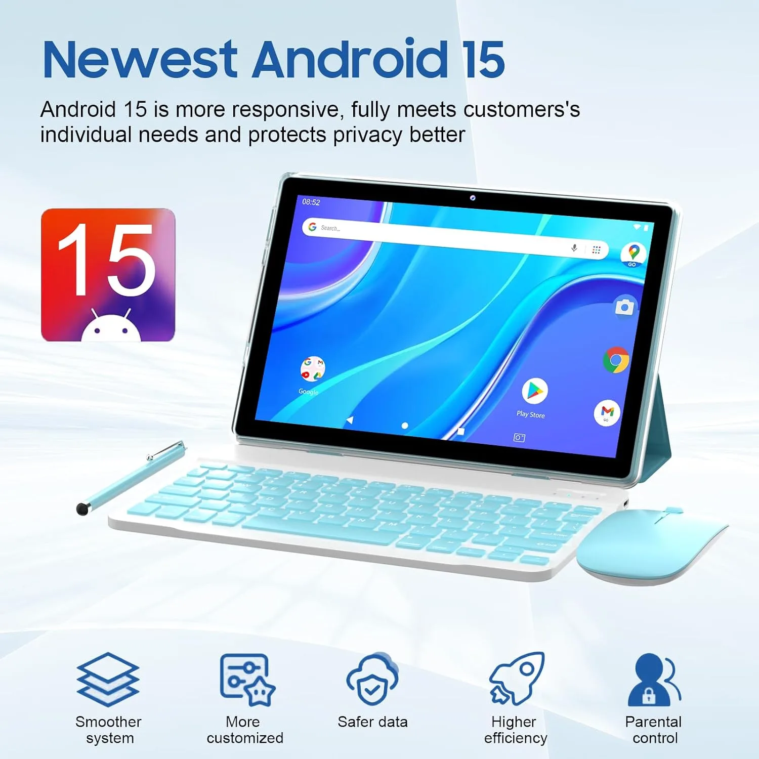 10 Inch Tablet Android Tablets 64GB 12GB RAM 10" Android Tablet Supports 1TB Expansion Dual Camera 6000mAh Long-lasting battery WiFi-6 Tableta 2 IN 1 Tablets with Bluetooth Mouse Case Stylus Keyboard