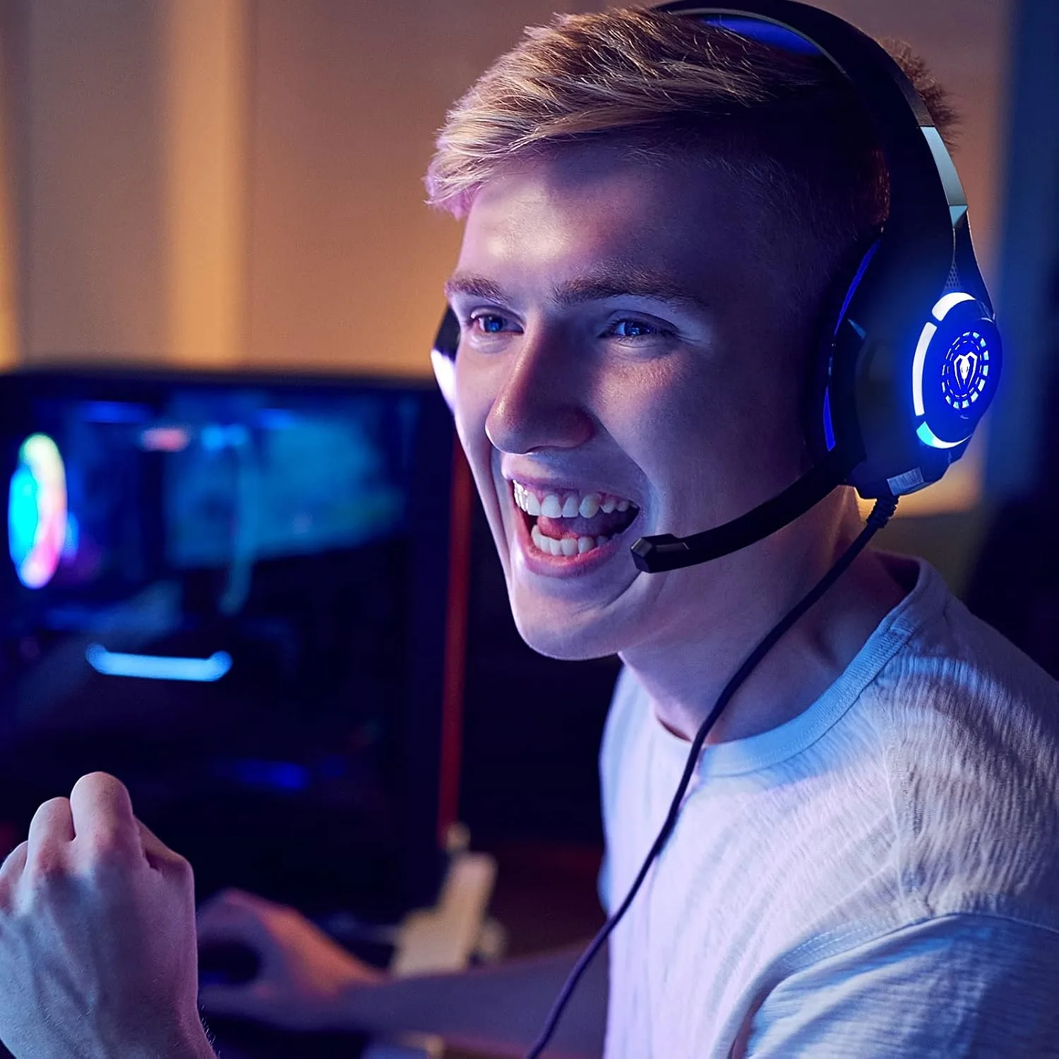 Tatybo Gaming Headset for PS5 PC, Noise Canceling Mic, RGB, Black Blue