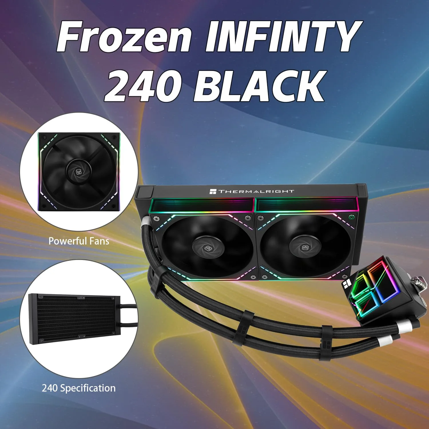 Thermalrlght Frozen Infinity 240 Black CPU Aio Cooler,TL-M12*2 PWM Fans,Computer CPU Water Cooler,ARGB Infinity Mirror,240 CPU Liquid Cooling:LGA1851/1700/1150/1151/1200/,PC Water Cooling