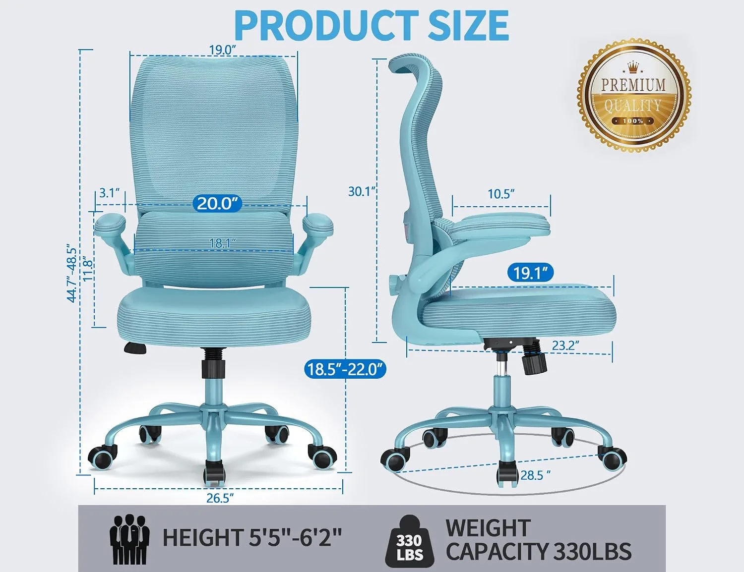 TRALT Office Chair Ergonomic Desk Chair with Lumbar Support Blue Blue, 1