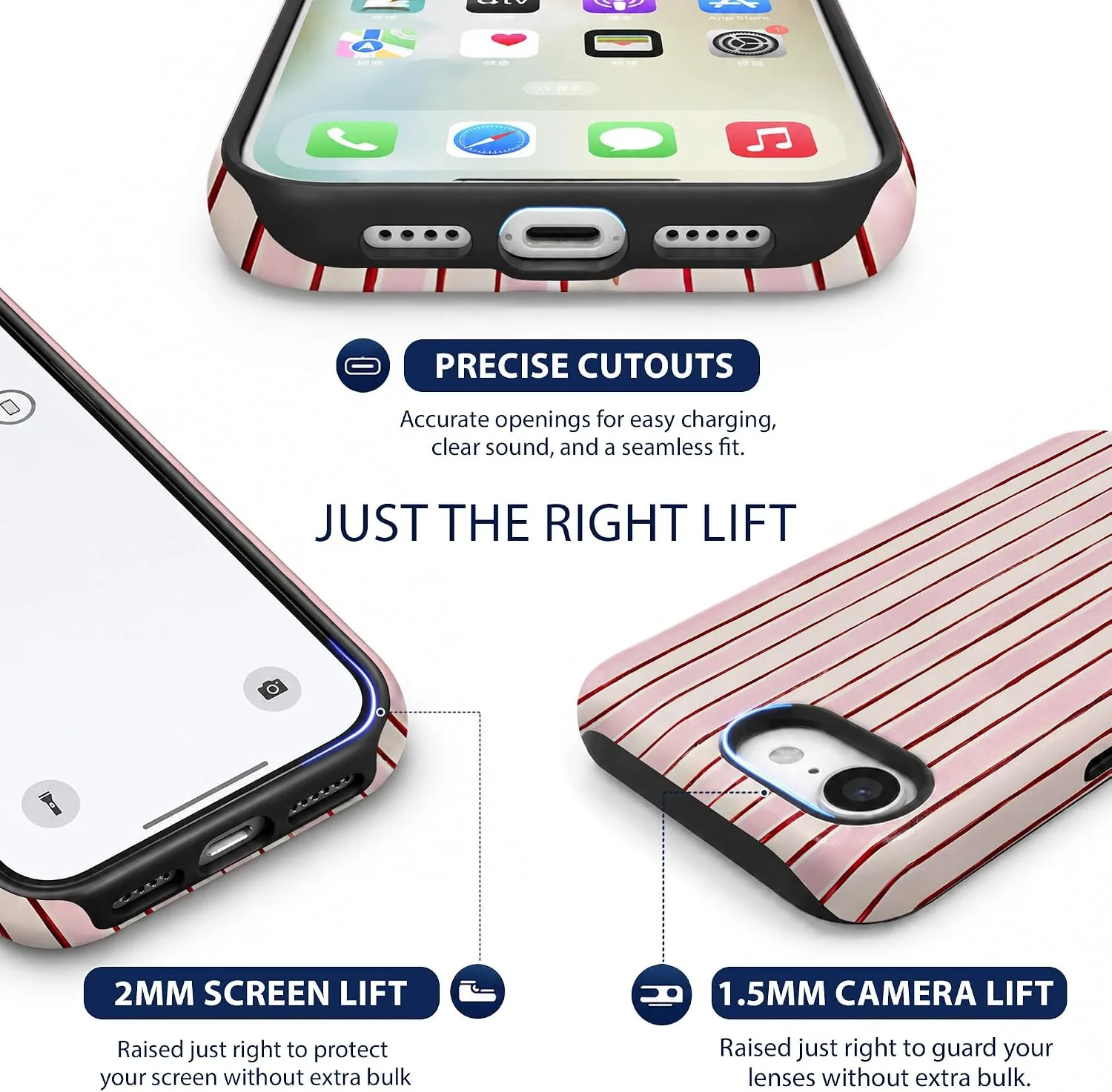 Magnetic for iPhone 16e/17e Phone Case, Pink and White Striped