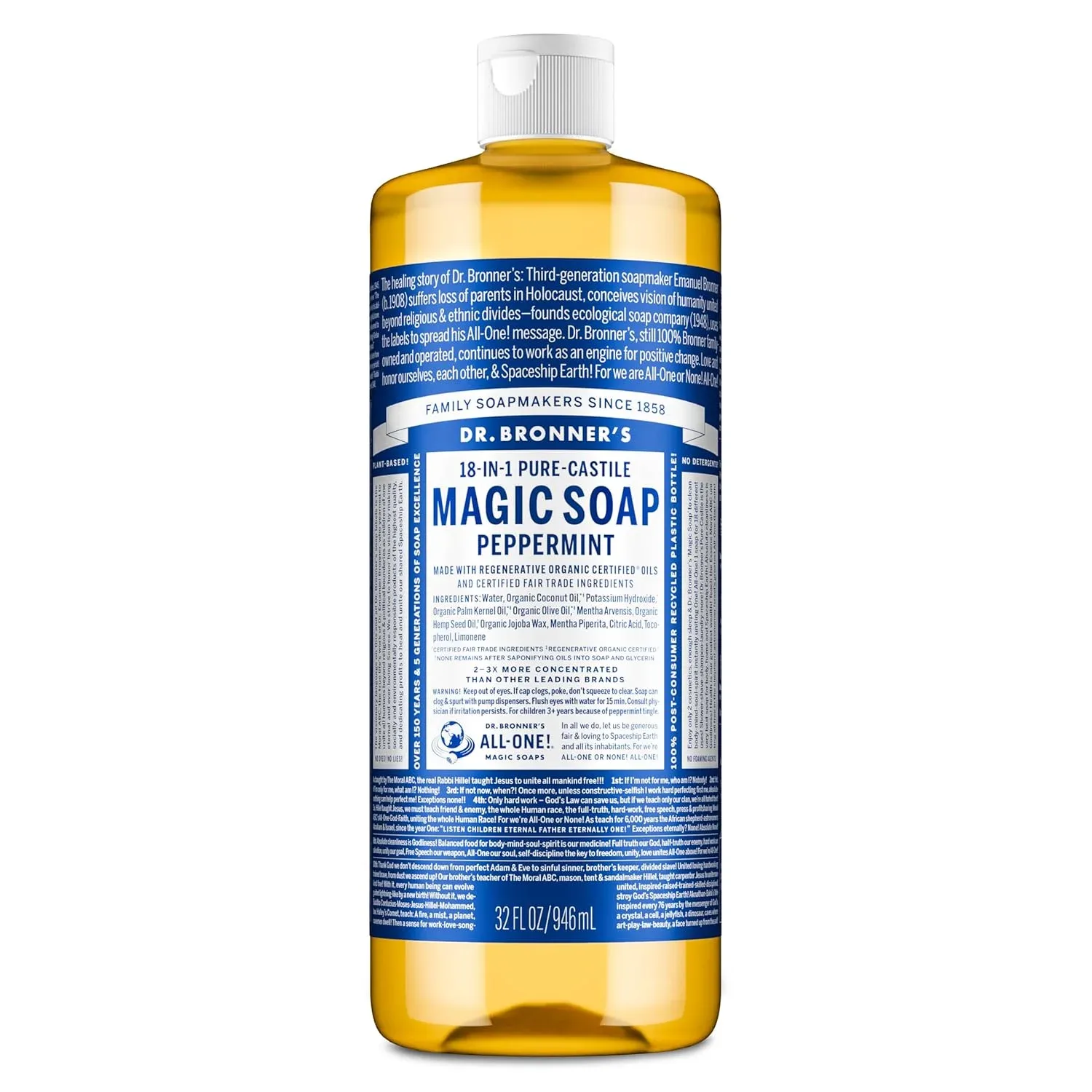 Jabón Líquido Pure-Castile Dr. Bronner's Menta Piperita 946 ml