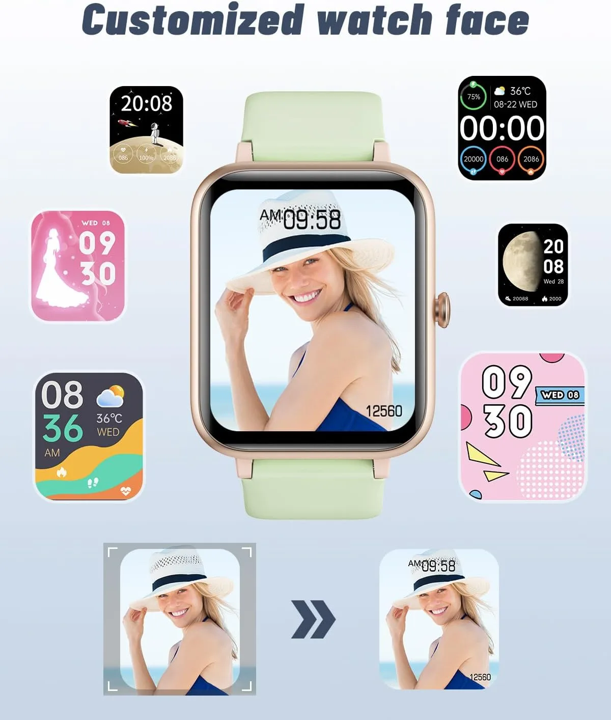 GRV Smart Watch for Men Women, Bluetooth Call, for iPhone Android Aqua GD