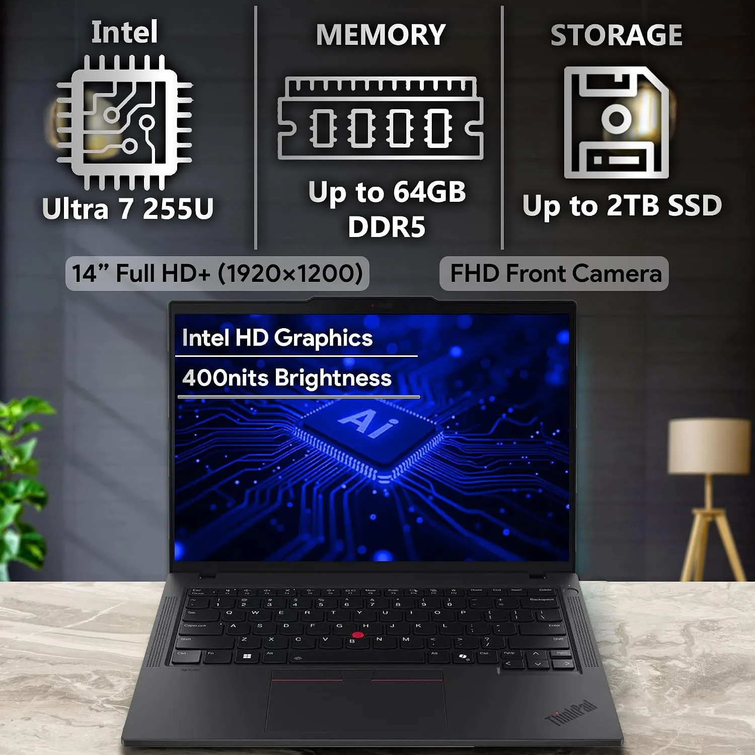 Lenovo ThinkPad T14 Gen 6, 14" FHD+ Display, Intel Ultra 7 225U, 16GB DDR5 RAM, 512GB SSD PCIe, Fingerprint, Backlit Keyboard, WiFi 6E + BT, RJ-45, FHD Webcam, Win 11 Pro, AI Business Laptop - Black