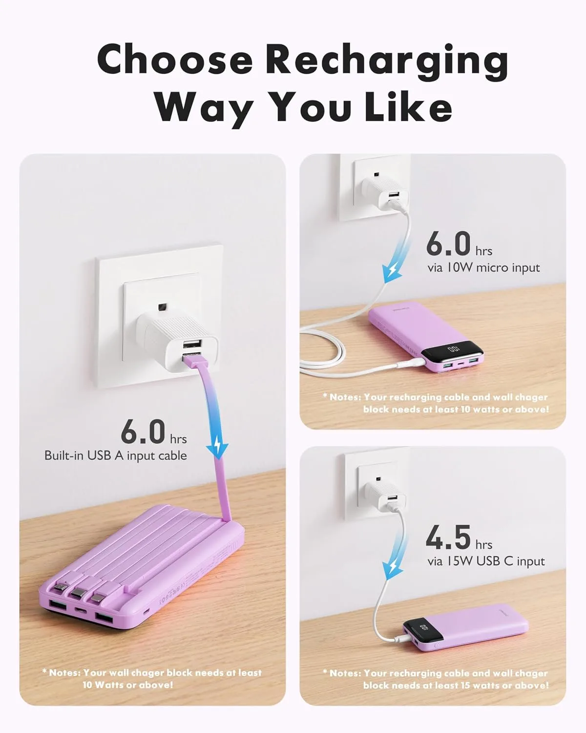 charmast Portable Charger Power Bank with Reinforced Built-in 4 Cables