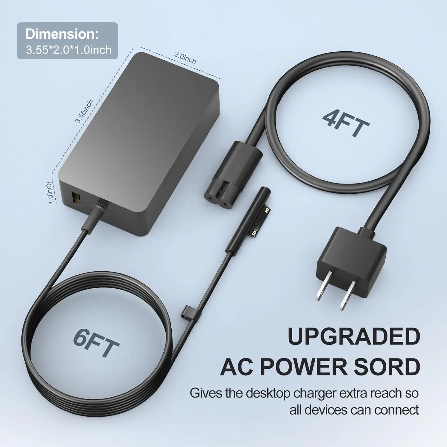 65W Surface Pro Laptop Charger for Microsoft Surface Pro 11,10, 9, 8, 7+, 7, 6, 5 Surface Laptop 5 Studio 4 Go 3 2, Surface Book 3 2 1, Surface Go Tablet, Support 36W, 44W