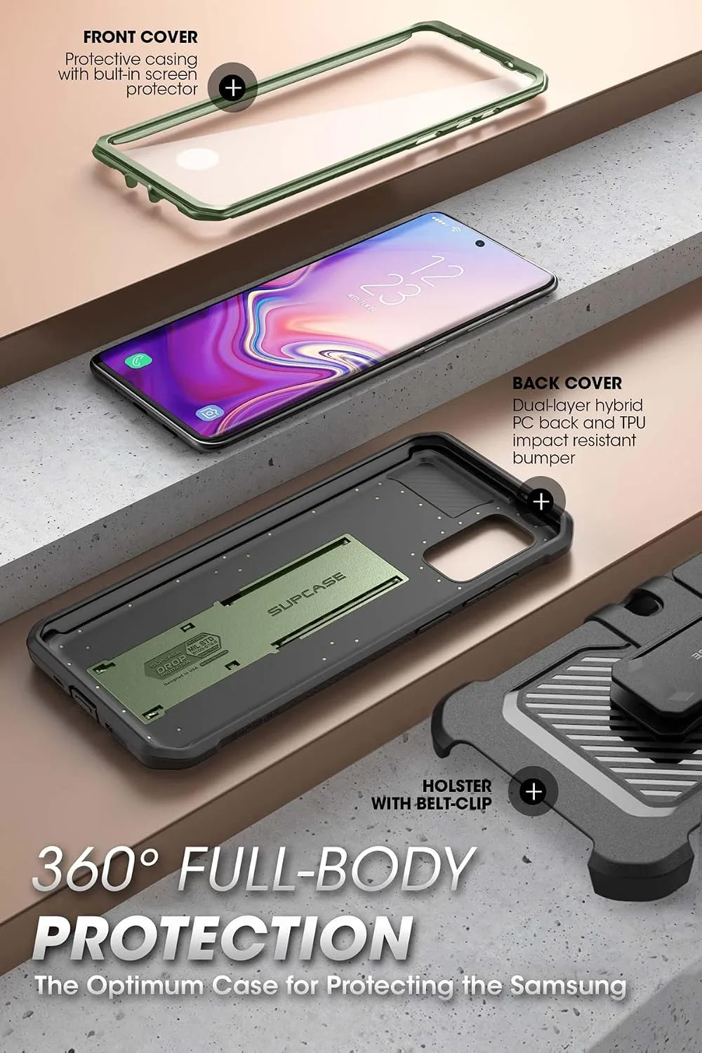 SUPCASE for Galaxy S20 FE Case with Built-in Screen Protector, Green