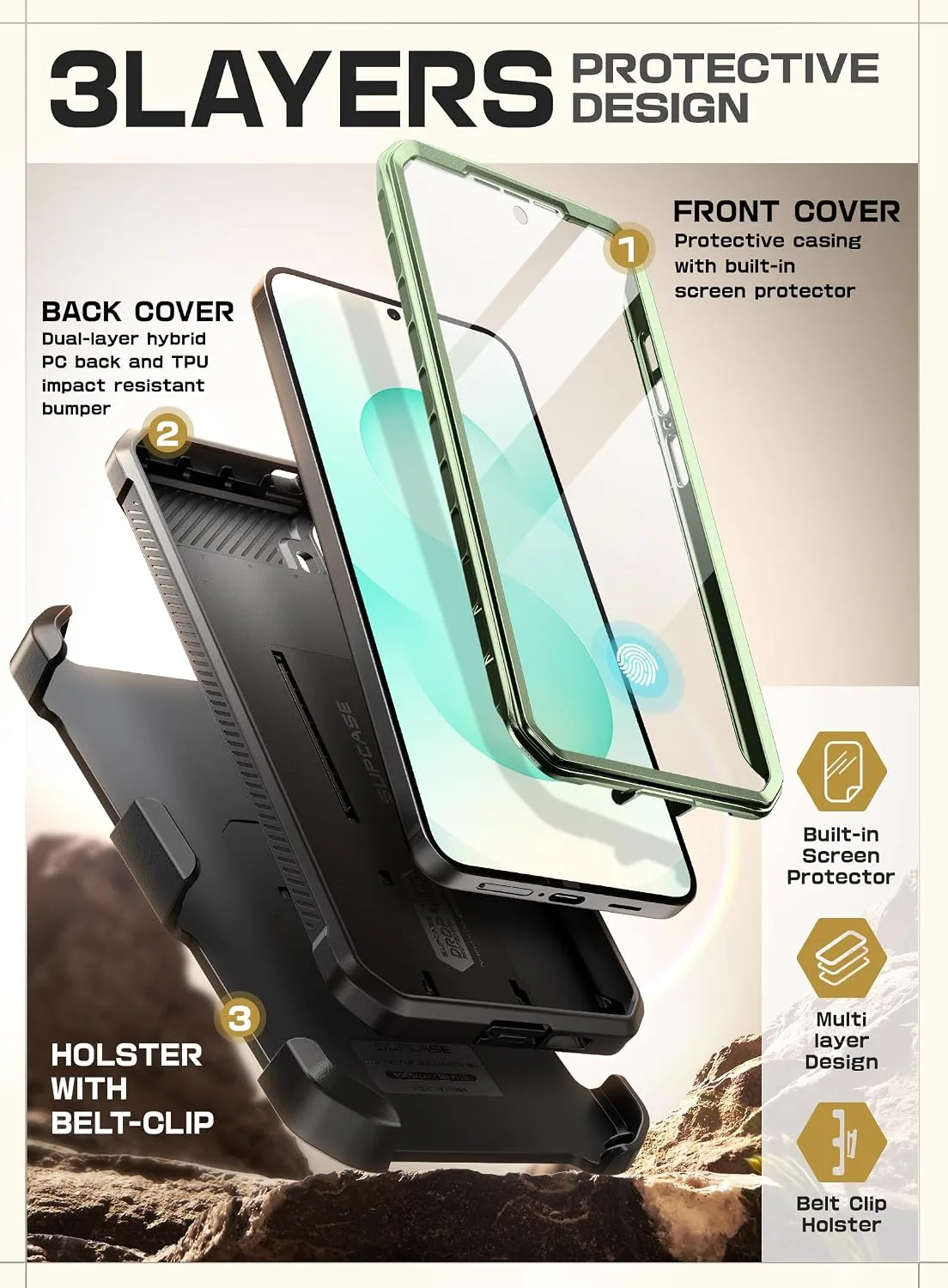 SUPCASE for Galaxy S25 Plus Case with Built-in Screen Protector, Green