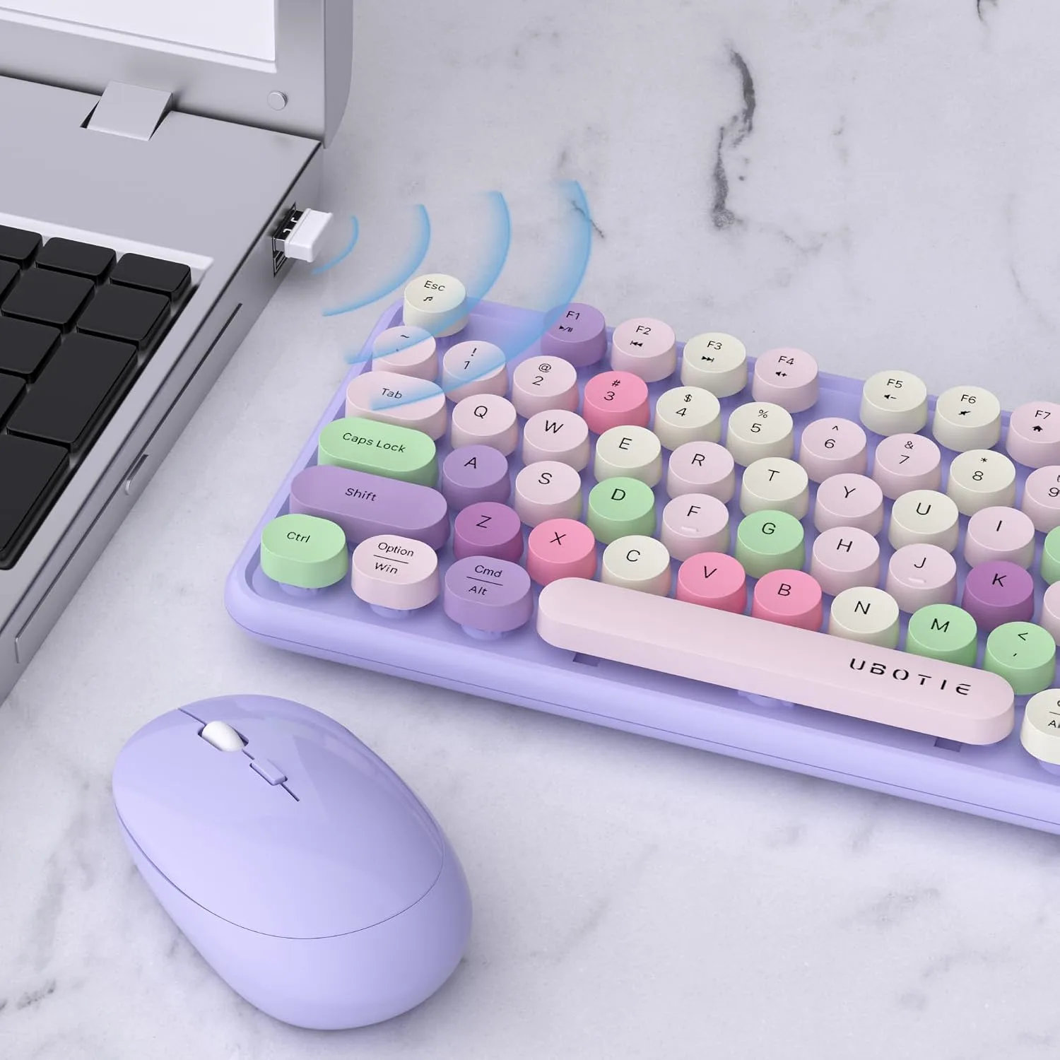 UBOTIE Colorful Wireless Keyboard and Mouse Combo (Purple-Colorful)