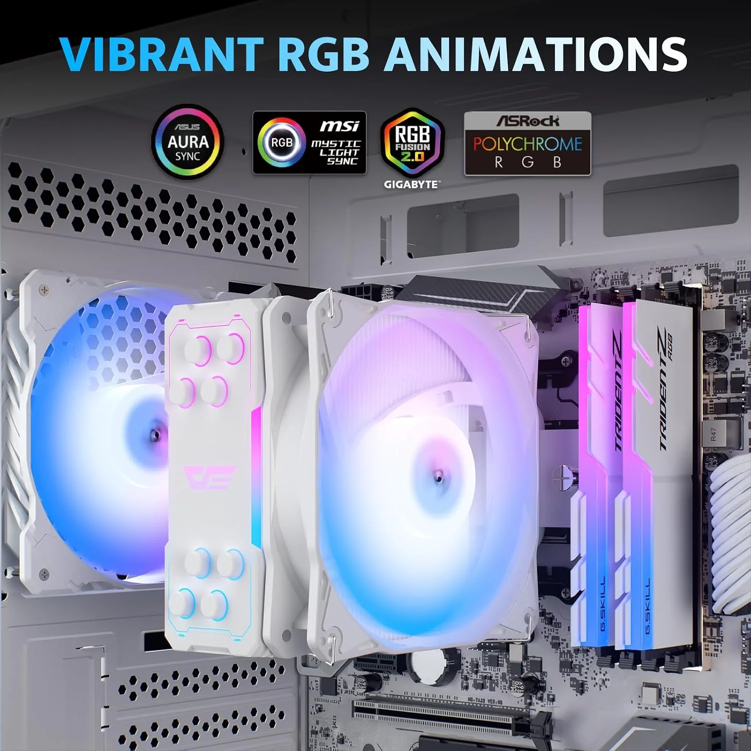 darkFlash Z4Pro Mist CPU Cooler, 120mm Single-Tower, TDP 200W, 4×Ф6mm Heatpipes, ARGB PWM PC Fans, CPU Air Cooler Compatible with Intel LGA115x/12xx/17xx; AMD AM4/AM5, 155mm in Height(White)