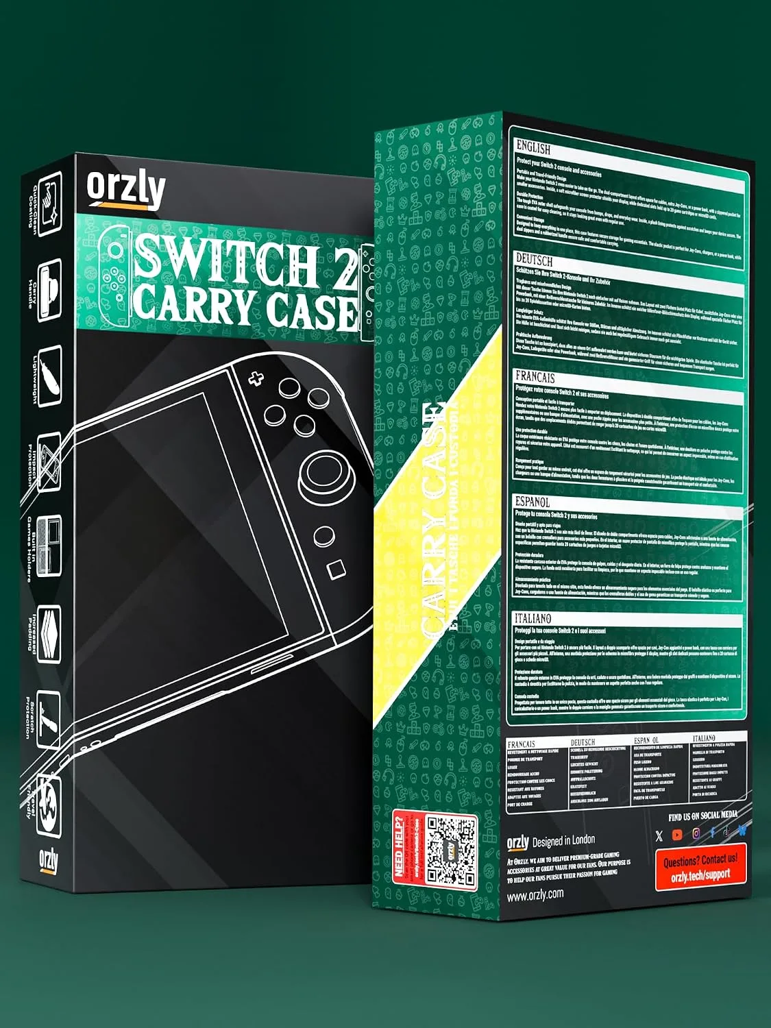 Orzly Case Compatible with Nintendo Switch 2 – Protective Travel Carry Case with Screen Padding, Game Card & microSD Slots, Zipped & Open Pockets for Accessories – 7.9" Gift Boxed