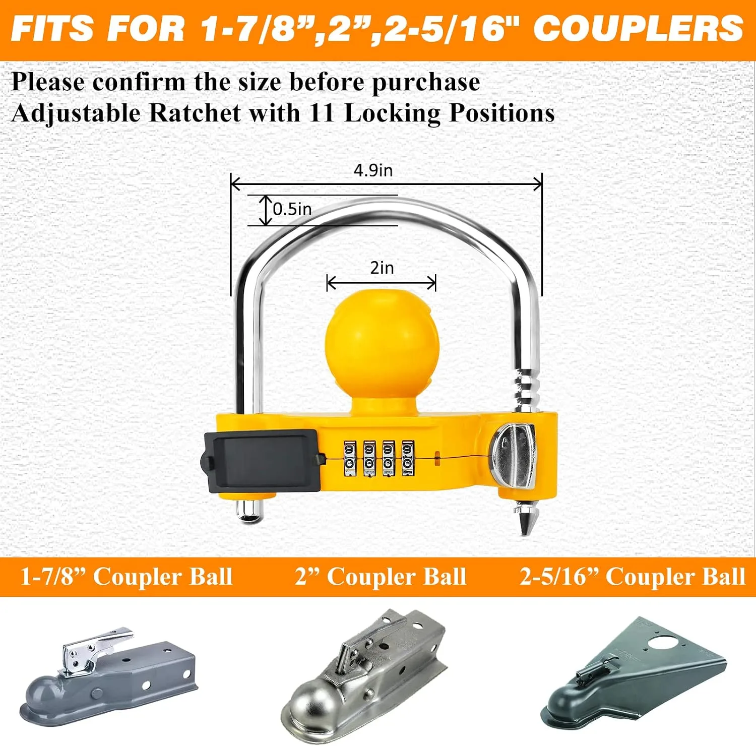Funmit 1 Pack Universal Hitch Lock with Combination Lock, Yellow
