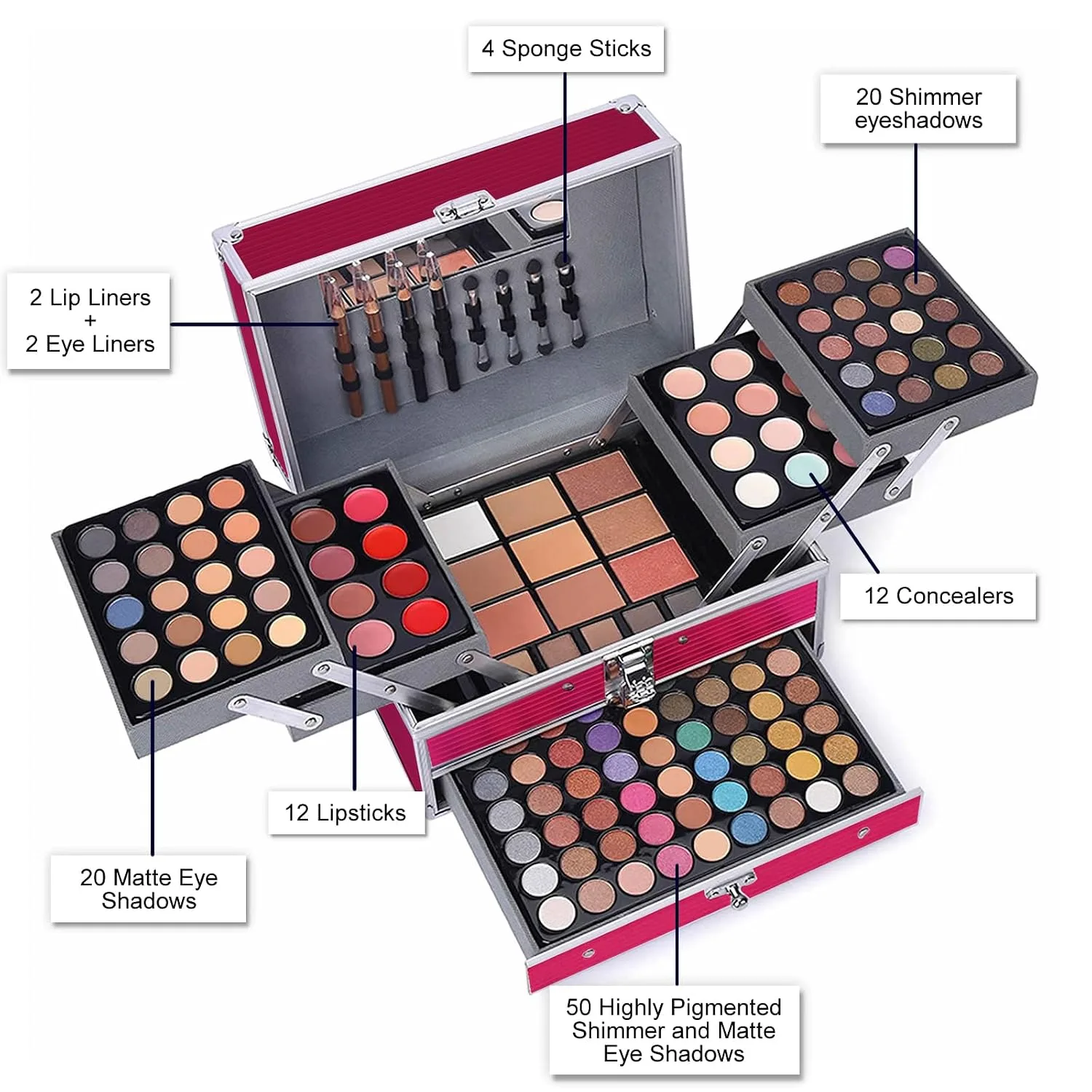 132 Color All In One Makeup Kit,Professional Makeup Case,Makeup Set for Teen Girls,Makeup Palette,Multicolor Eyeshadow Kit (Pink) pink