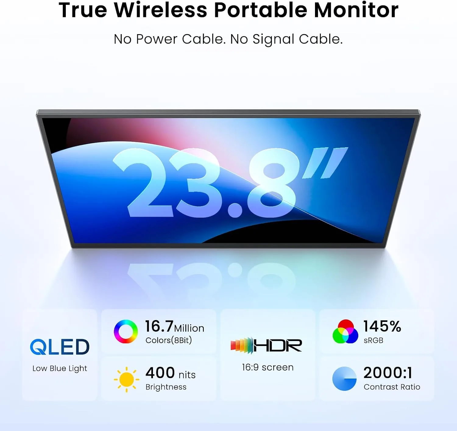 UPERFECT 23.8" 1080P 100Hz Wireless Portable Monitor with Battery 10000mAh